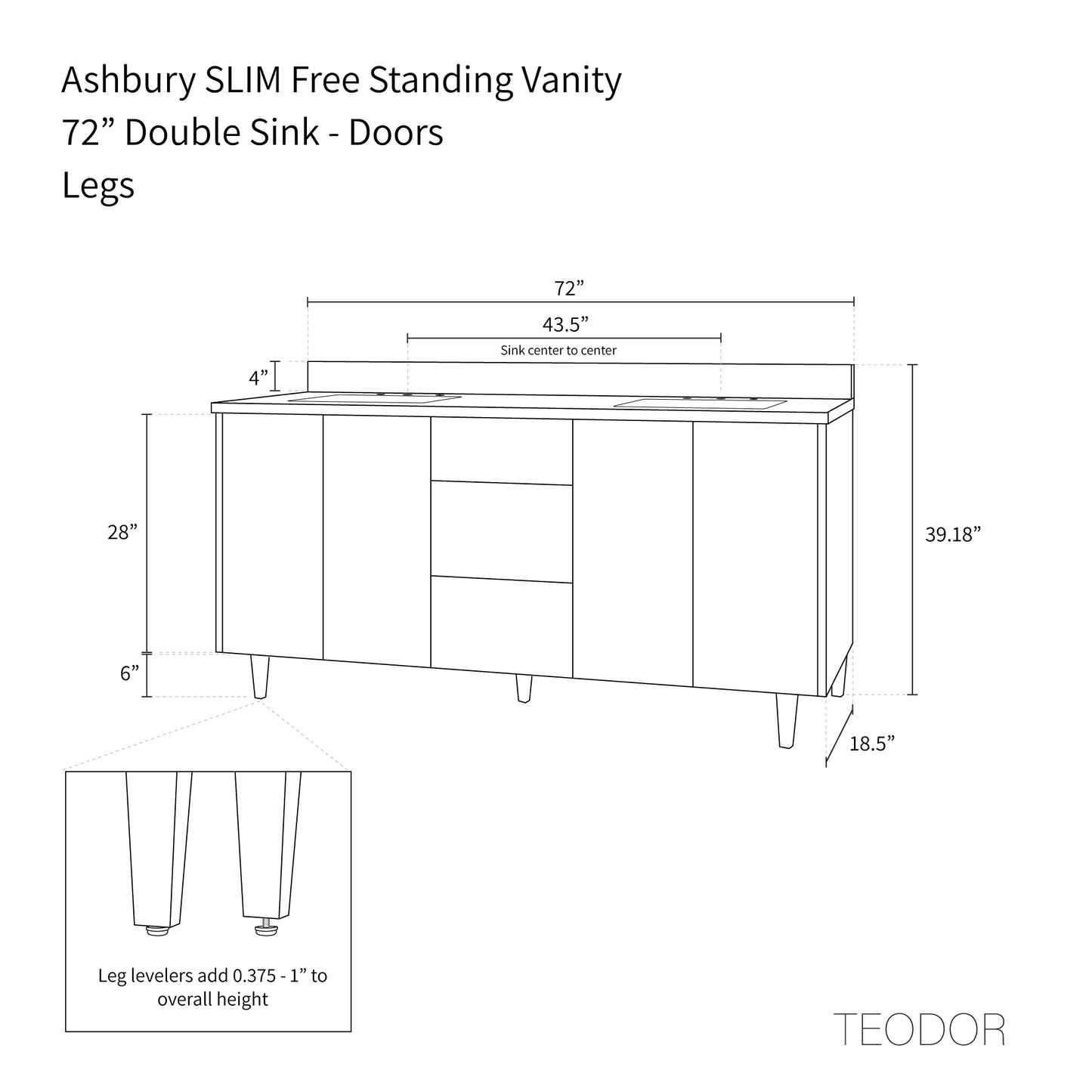 Ashbury SLIM 72" Natural White Oak Bathroom Vanity, Double Sink