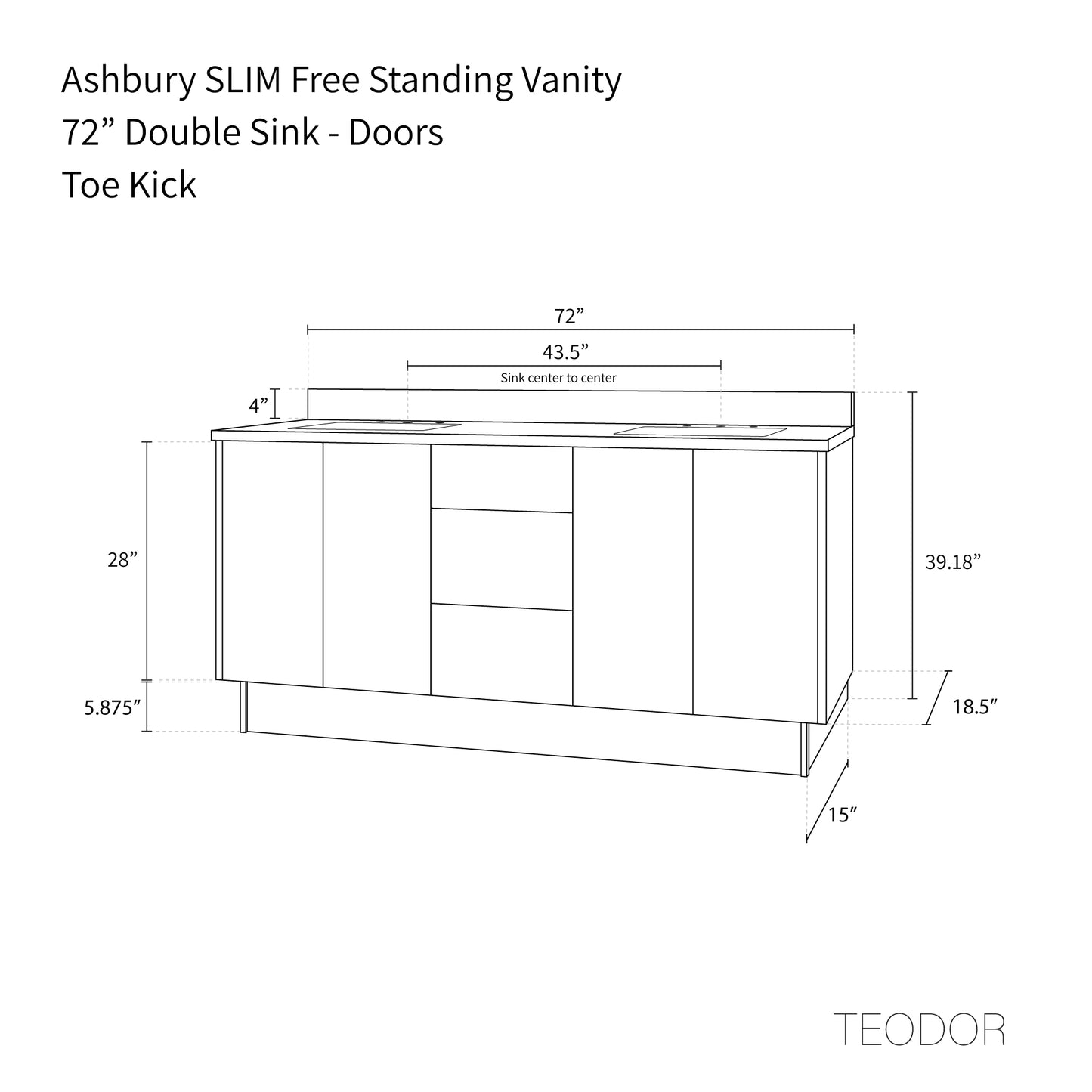 Ashbury SLIM 72" Natural White Oak Bathroom Vanity, Double Sink
