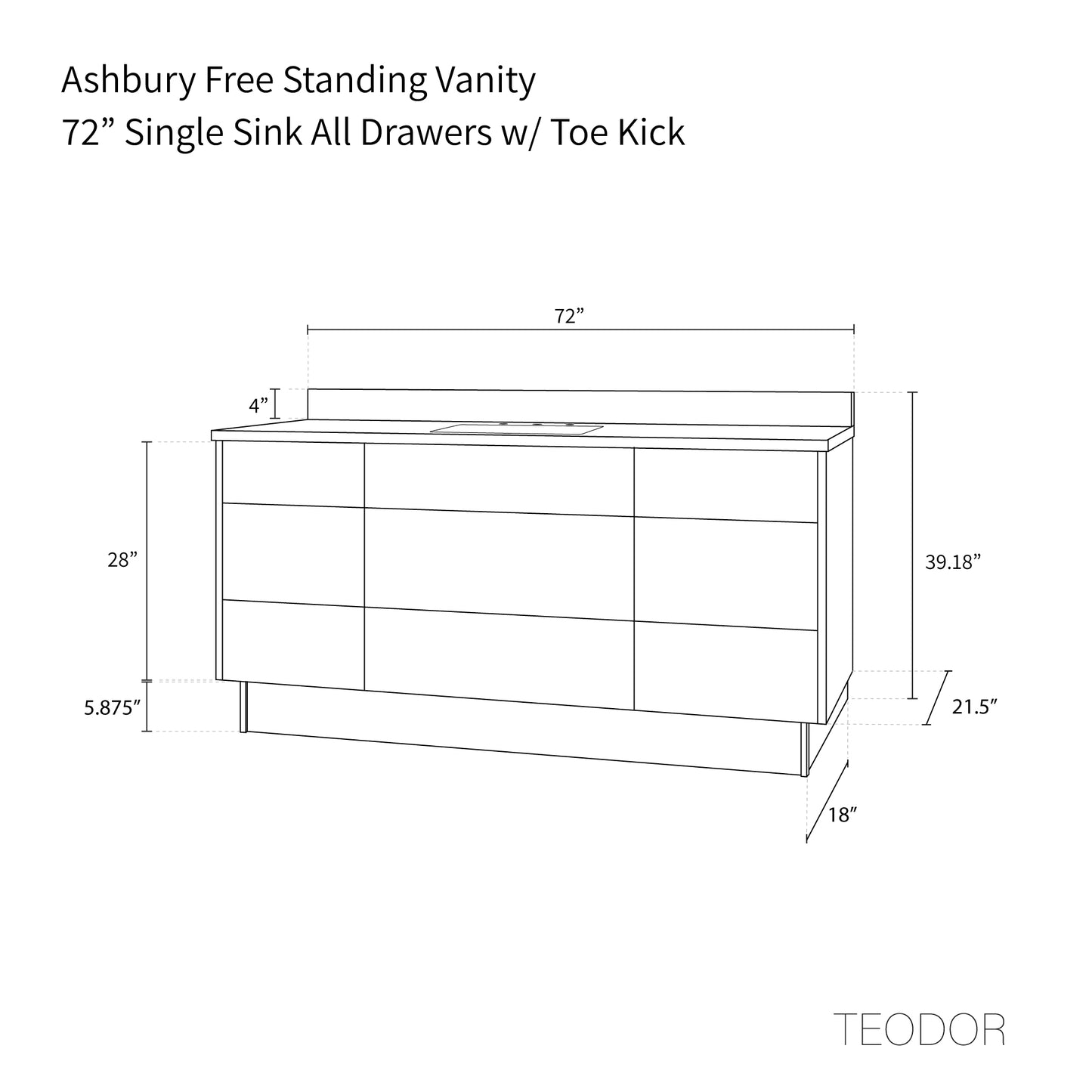 Ashbury 72" Natural White Oak Bathroom Vanity - All Drawers