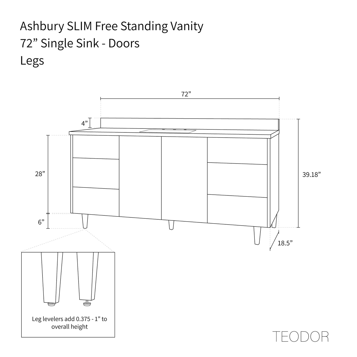 Ashbury SLIM 72" Natural White Oak Bathroom Vanity