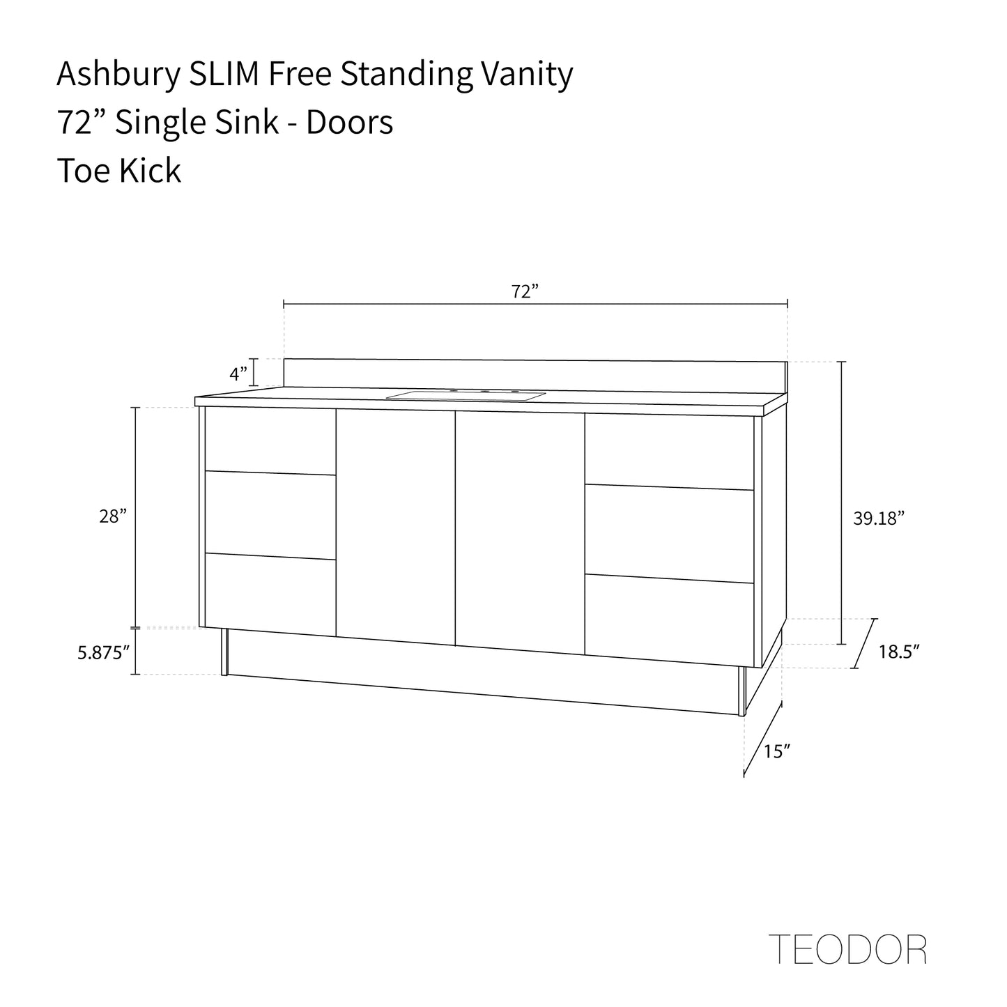 Ashbury SLIM 72" Natural White Oak Bathroom Vanity