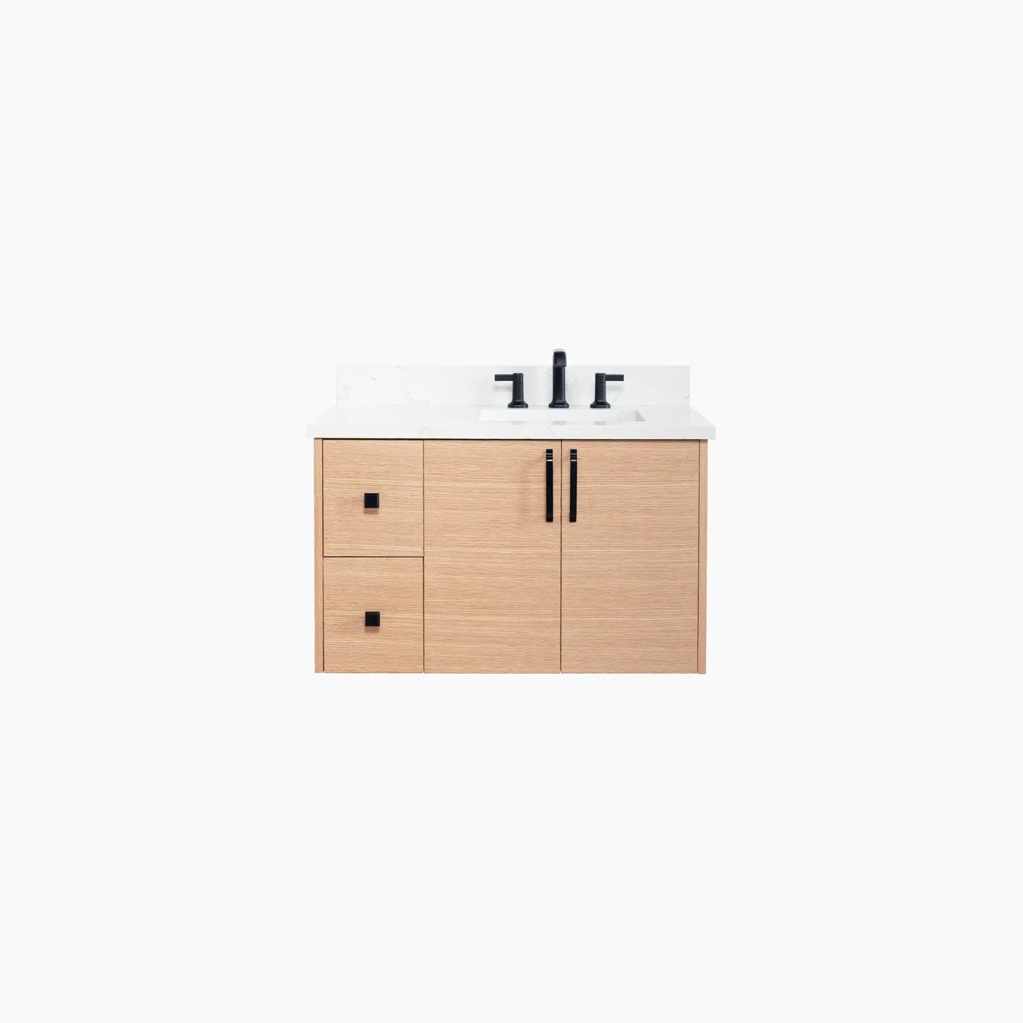 Ashbury SLIM 36" Wall Mount Natural White Oak Bathroom Vanity, Right Sink Teodor Bathroom Vanity Canada
