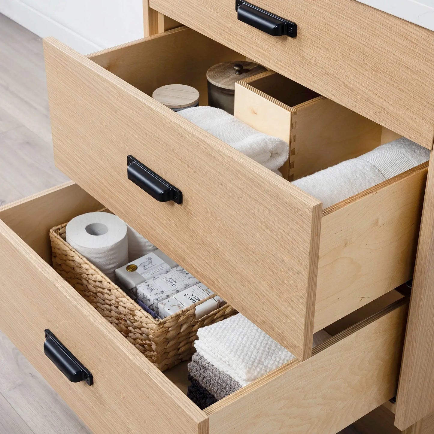 Ashbury SLIM 30" Natural White Oak Bathroom Vanity - All Drawers Teodor Bathroom Vanity Canada