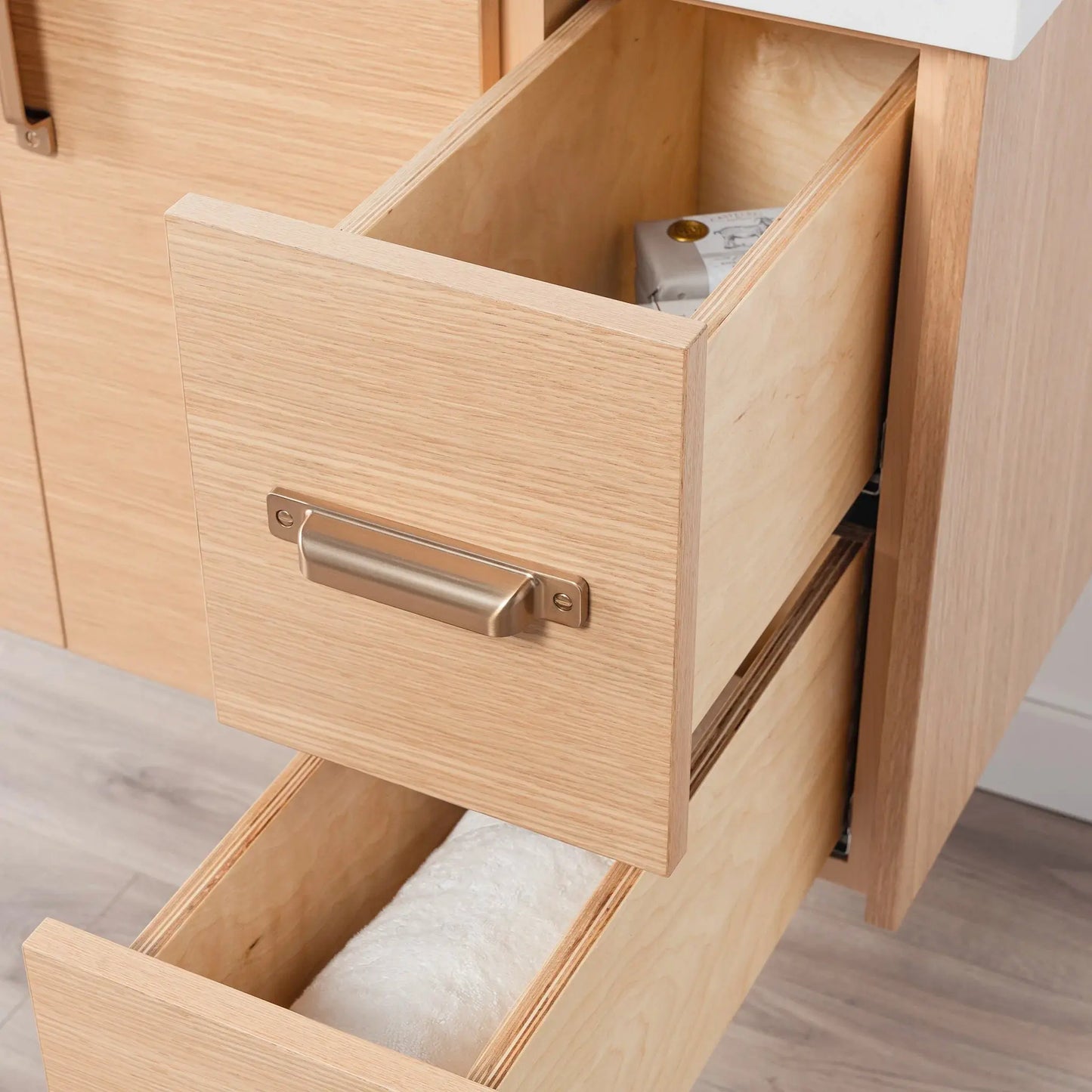 Ashbury SLIM 36" Wall Mount Natural White Oak Bathroom Vanity, Left Sink Teodor Bathroom Vanity Canada