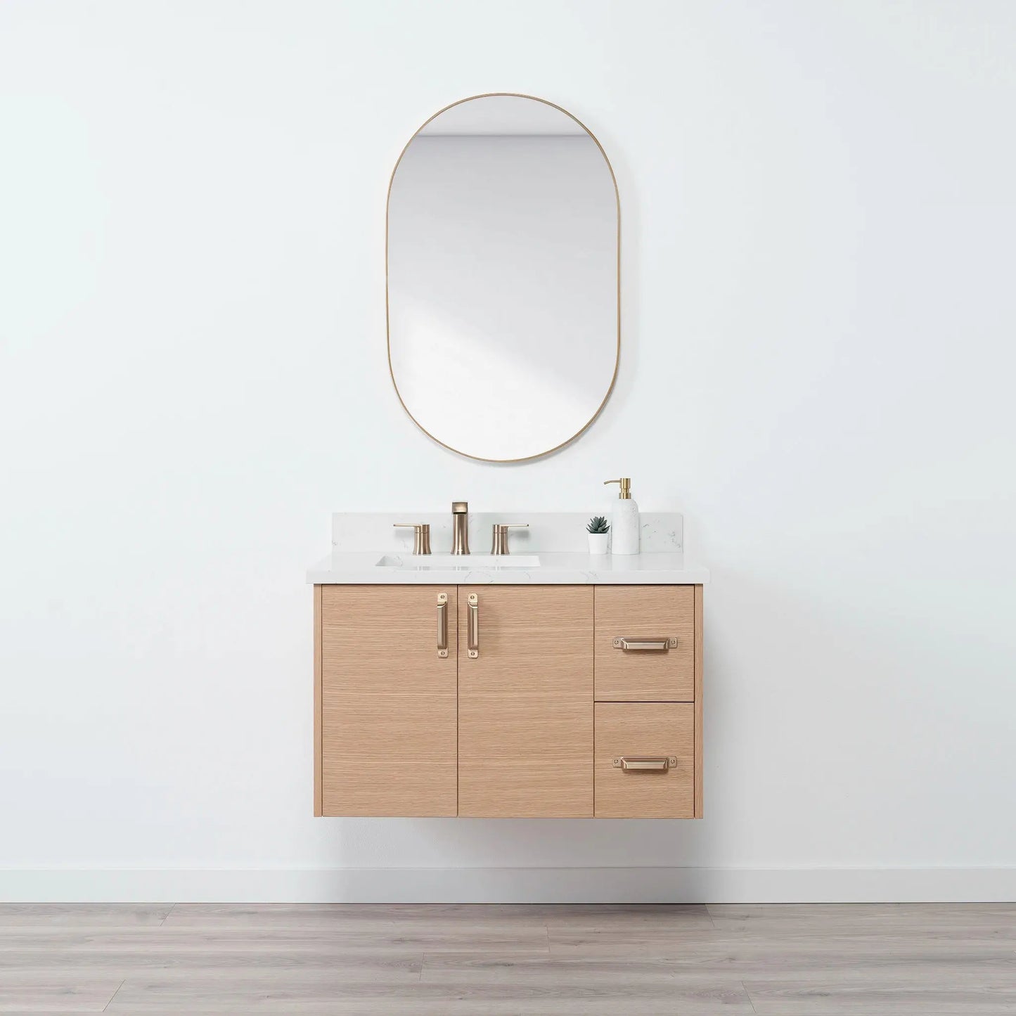 Ashbury SLIM 36" Wall Mount Natural White Oak Bathroom Vanity, Left Sink Teodor Bathroom Vanity Canada