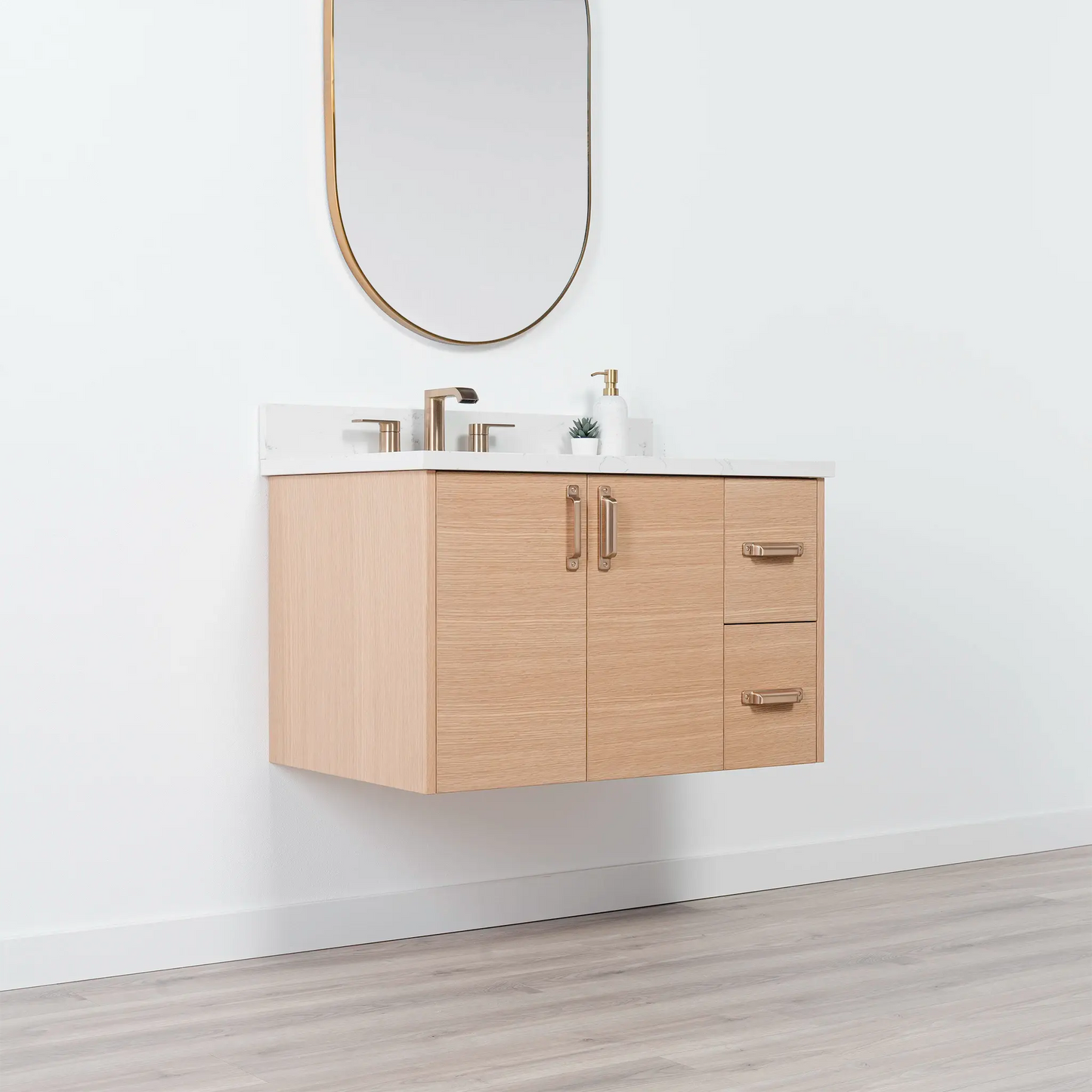Ashbury SLIM 36" Wall Mount Natural White Oak Bathroom Vanity, Left Sink Teodor Bathroom Vanity Canada
