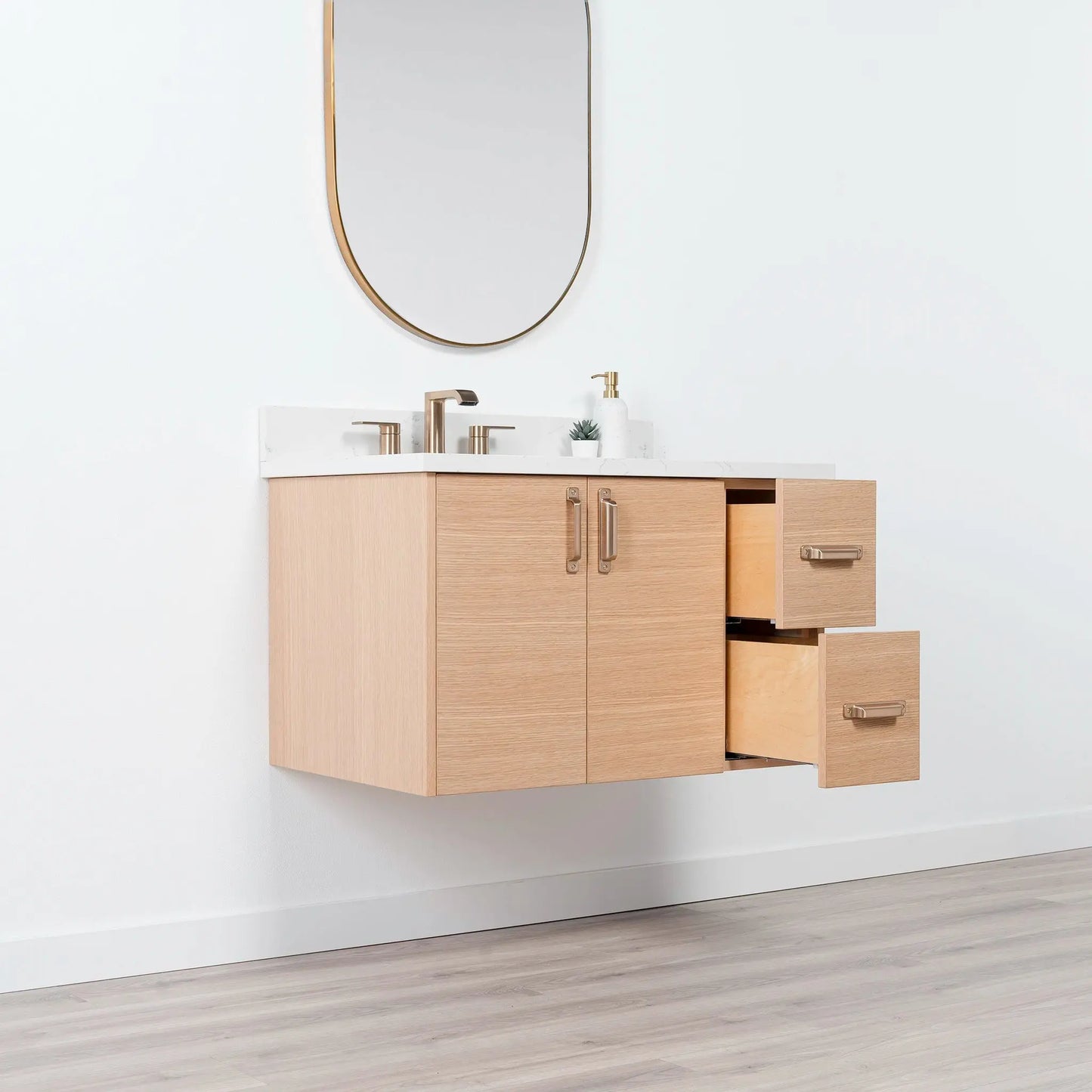 Ashbury SLIM 36" Wall Mount Natural White Oak Bathroom Vanity, Left Sink Teodor Bathroom Vanity Canada