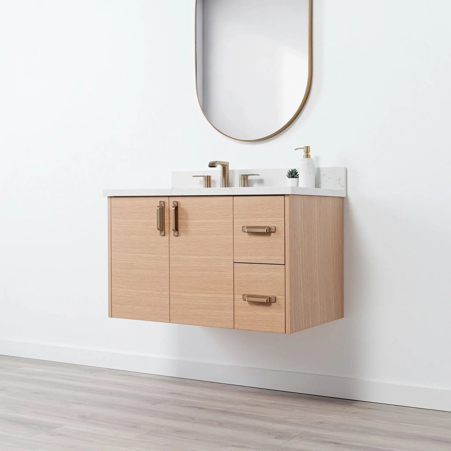 Ashbury SLIM 36" Wall Mount Natural White Oak Bathroom Vanity, Left Sink Teodor Bathroom Vanity Canada