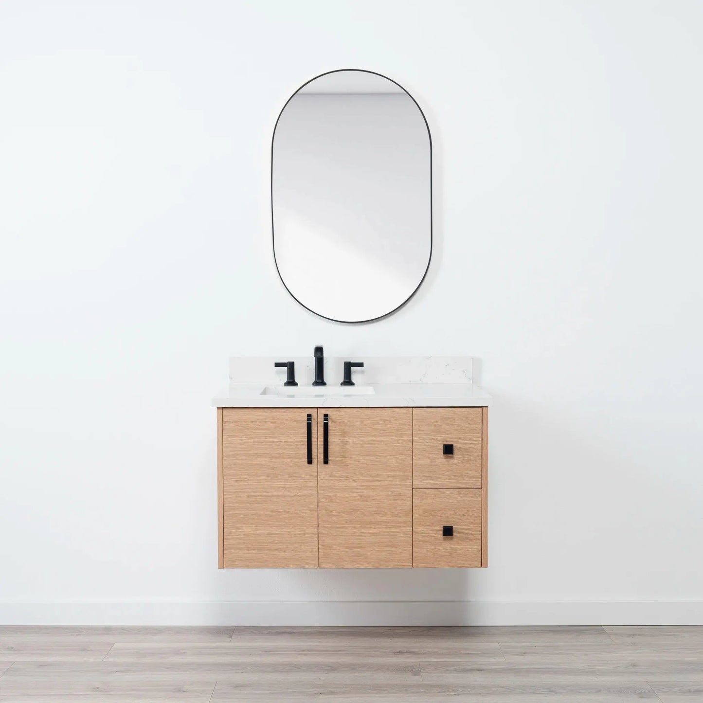 Ashbury SLIM 36" Wall Mount Natural White Oak Bathroom Vanity, Left Sink Teodor Bathroom Vanity Canada