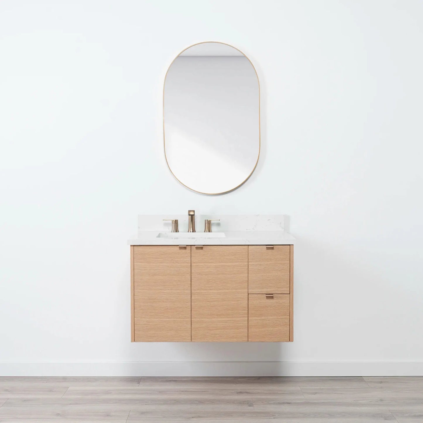 Ashbury SLIM 36" Wall Mount Natural White Oak Bathroom Vanity, Left Sink Teodor Bathroom Vanity Canada