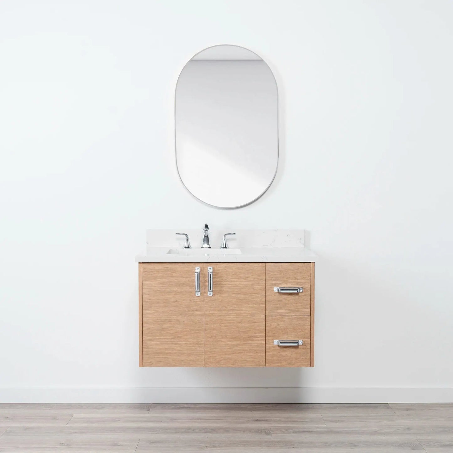 Ashbury SLIM 36" Wall Mount Natural White Oak Bathroom Vanity, Left Sink Teodor Bathroom Vanity Canada