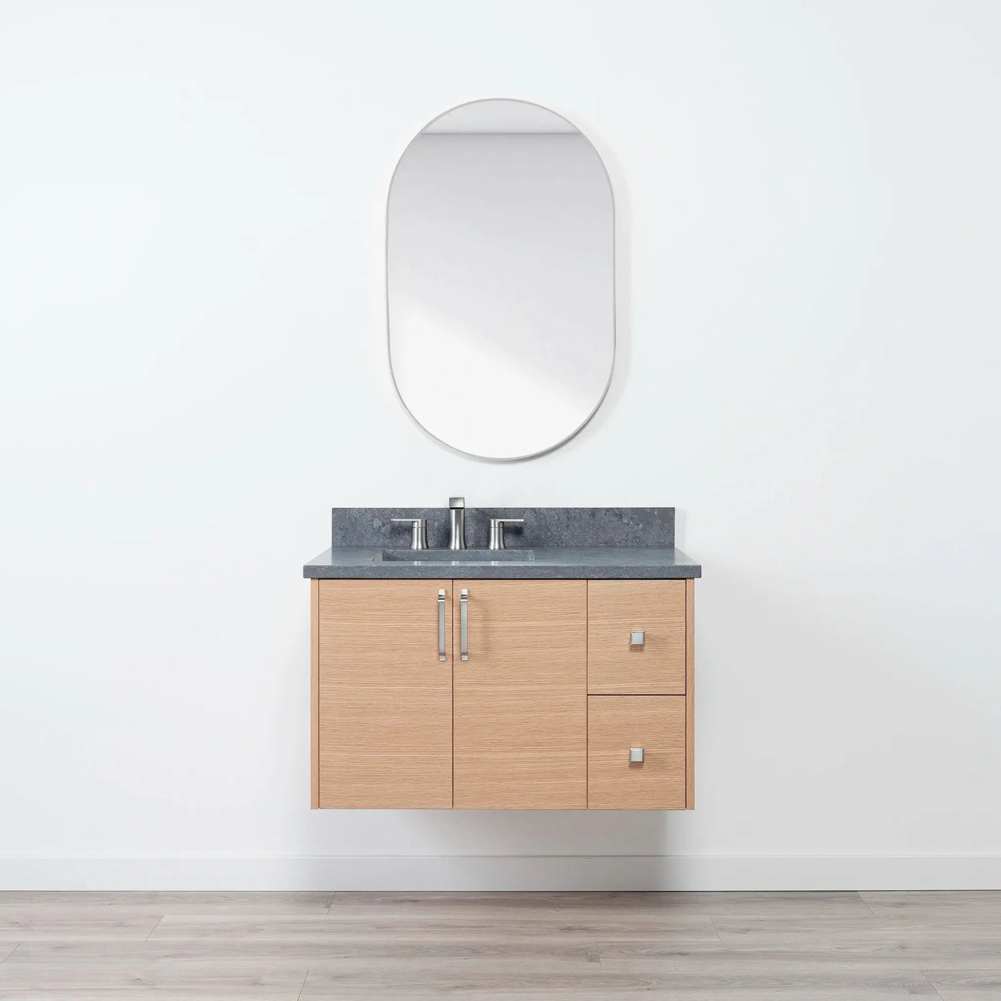 Ashbury SLIM 36" Wall Mount Natural White Oak Bathroom Vanity, Left Sink Teodor Bathroom Vanity Canada