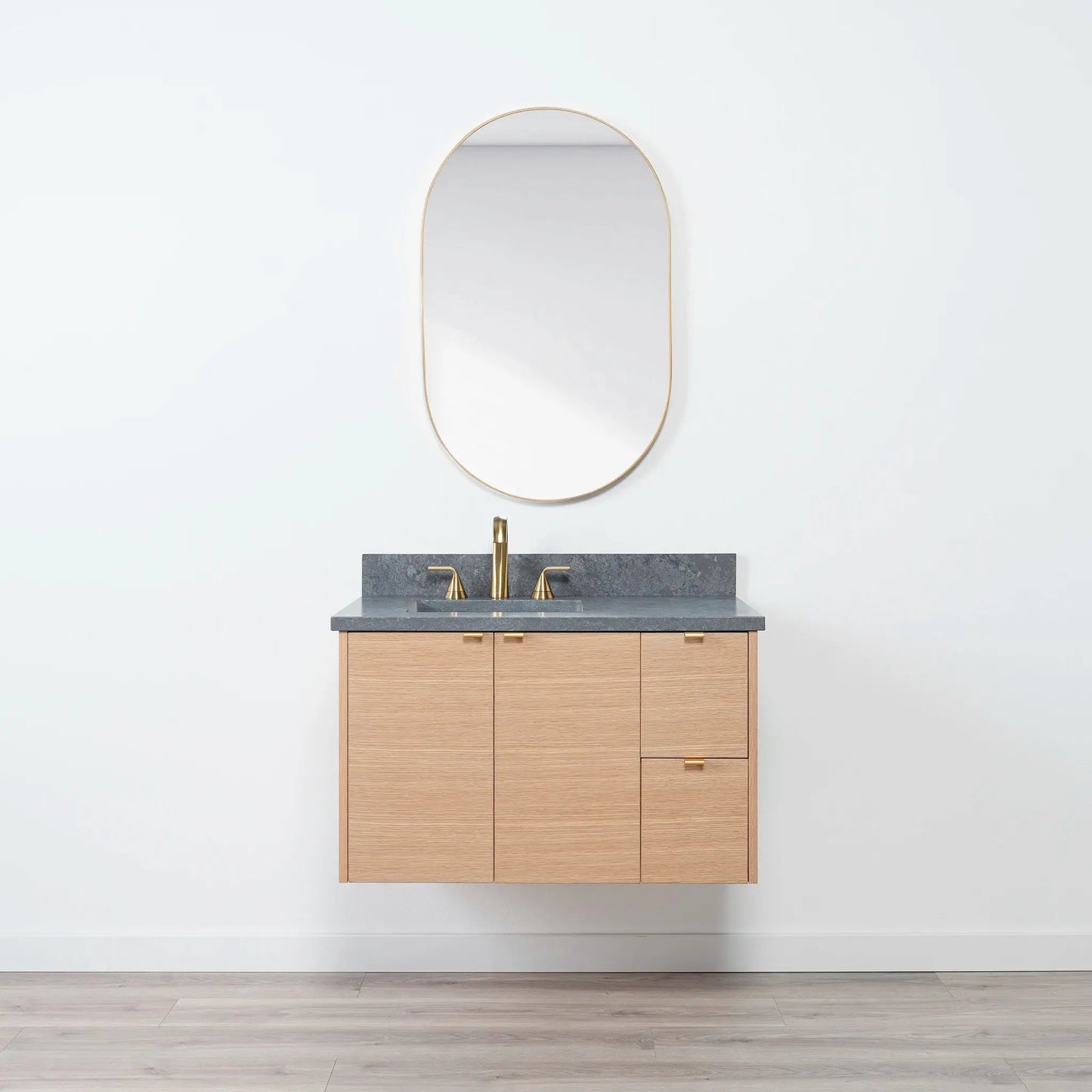 Ashbury SLIM 36" Wall Mount Natural White Oak Bathroom Vanity, Left Sink Teodor Bathroom Vanity Canada