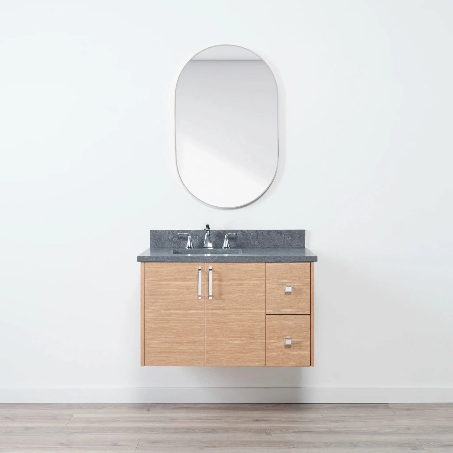 Ashbury SLIM 36" Wall Mount Natural White Oak Bathroom Vanity, Left Sink Teodor Bathroom Vanity Canada