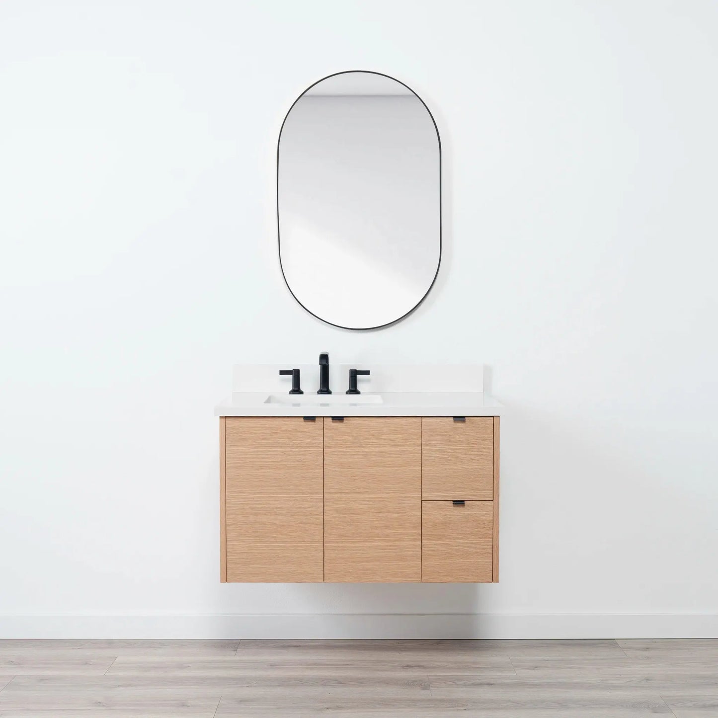 Ashbury SLIM 36" Wall Mount Natural White Oak Bathroom Vanity, Left Sink Teodor Bathroom Vanity Canada