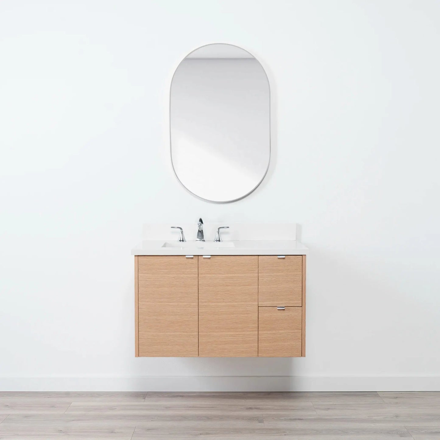 Ashbury SLIM 36" Wall Mount Natural White Oak Bathroom Vanity, Left Sink Teodor Bathroom Vanity Canada