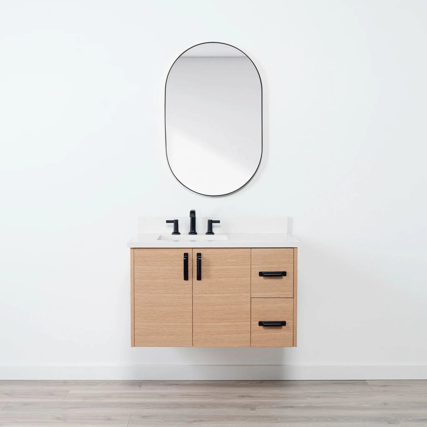 Ashbury SLIM 36" Wall Mount Natural White Oak Bathroom Vanity, Left Sink Teodor Bathroom Vanity Canada