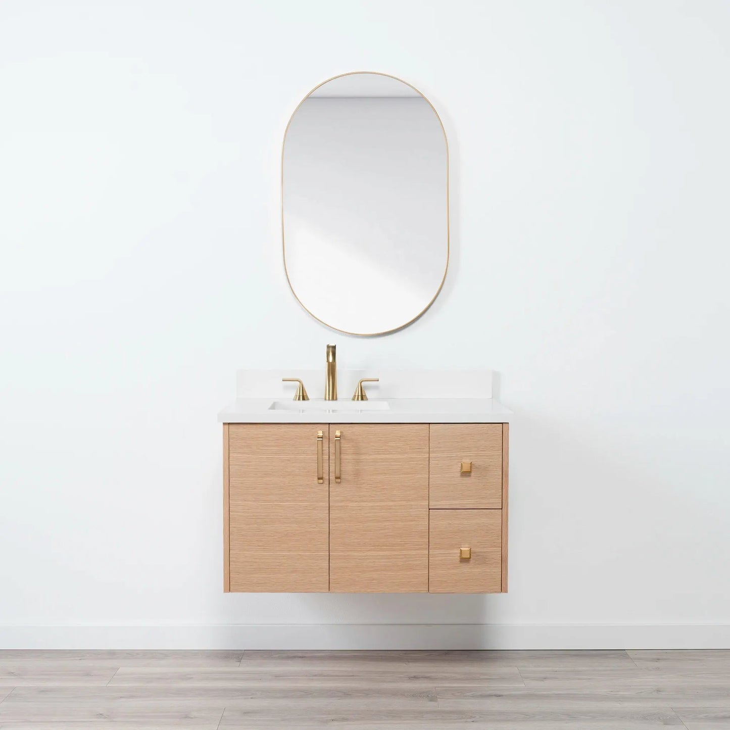 Ashbury SLIM 36" Wall Mount Natural White Oak Bathroom Vanity, Left Sink Teodor Bathroom Vanity Canada