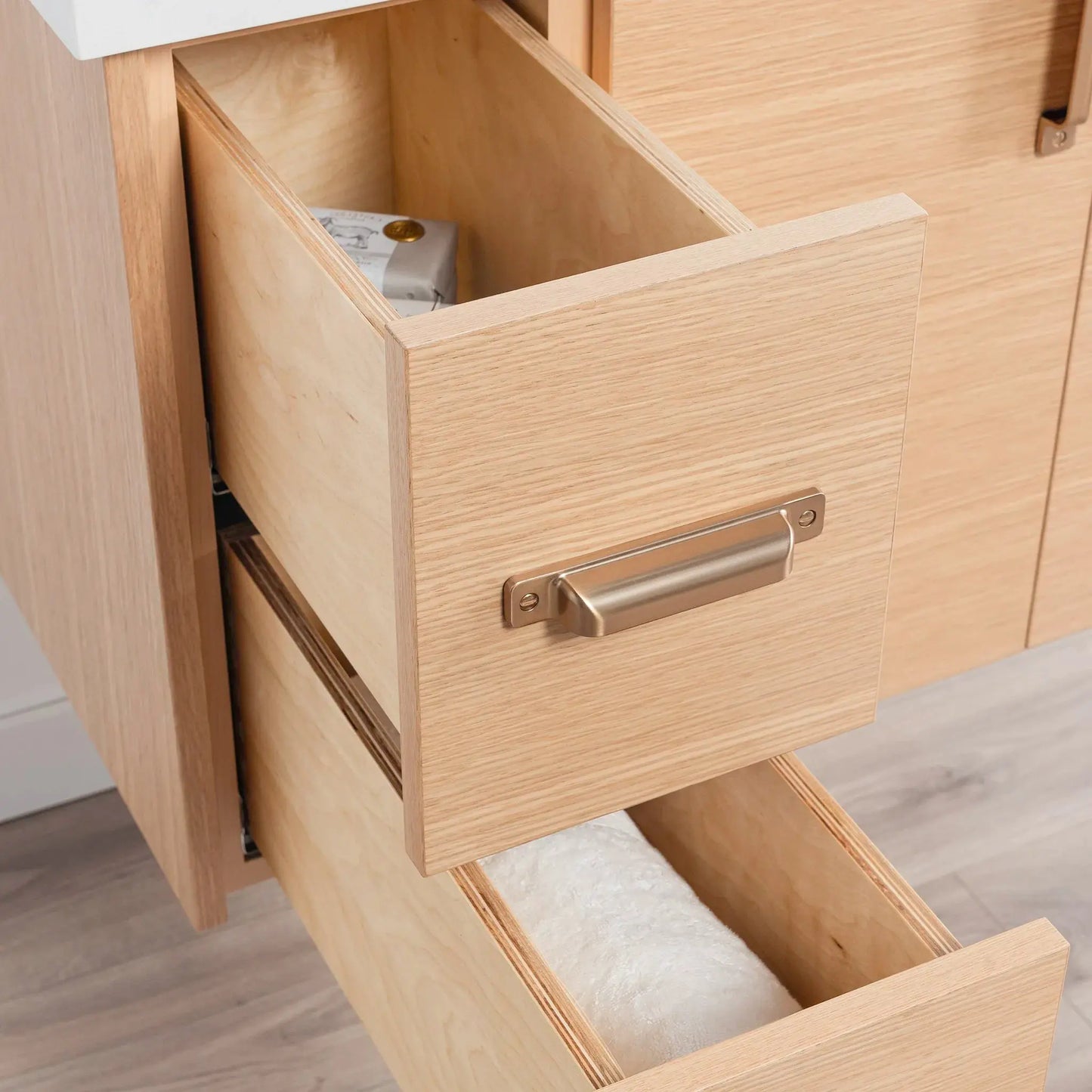 Ashbury SLIM 36" Wall Mount Natural White Oak Bathroom Vanity, Right Sink Teodor Bathroom Vanity Canada