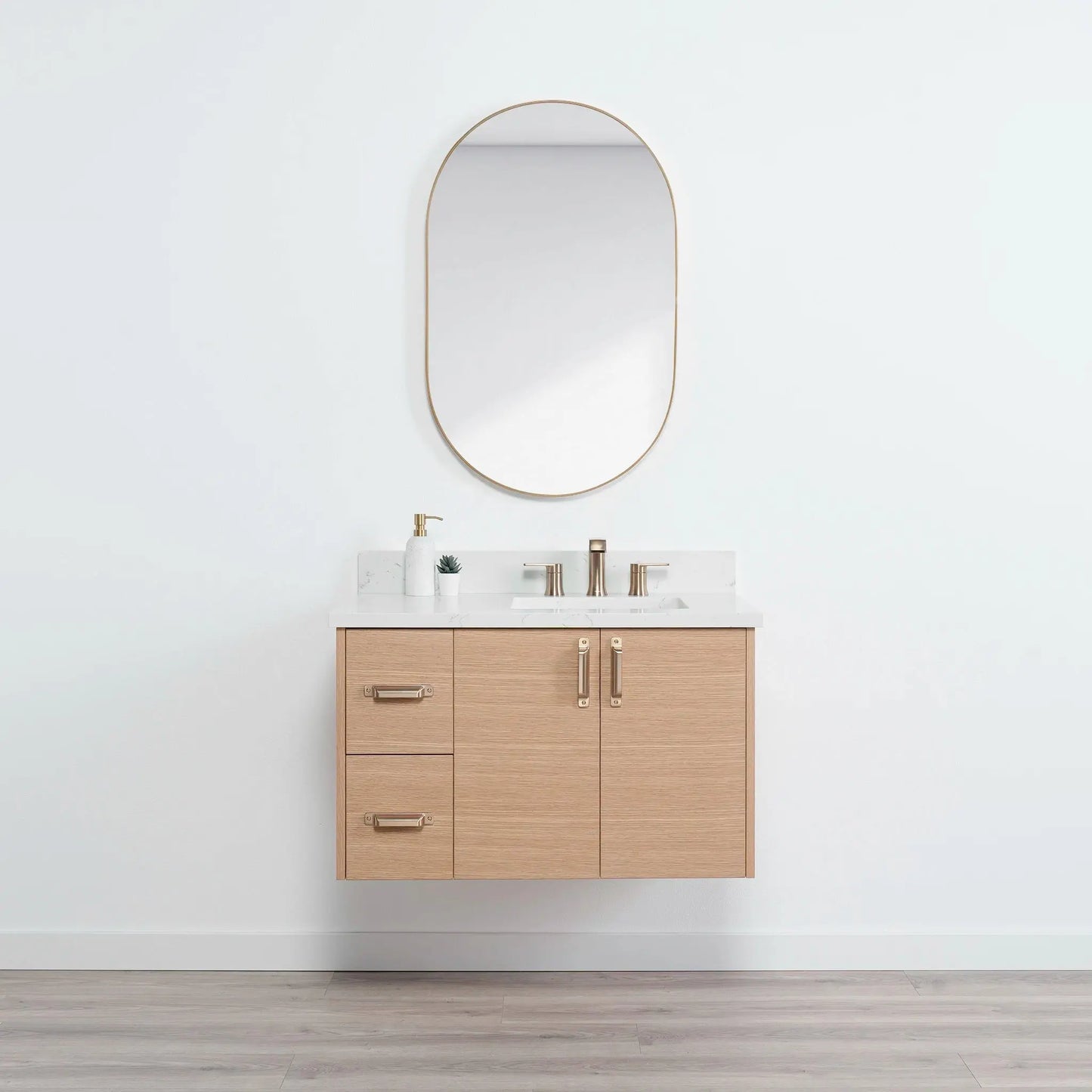 Ashbury SLIM 36" Wall Mount Natural White Oak Bathroom Vanity, Right Sink Teodor Bathroom Vanity Canada