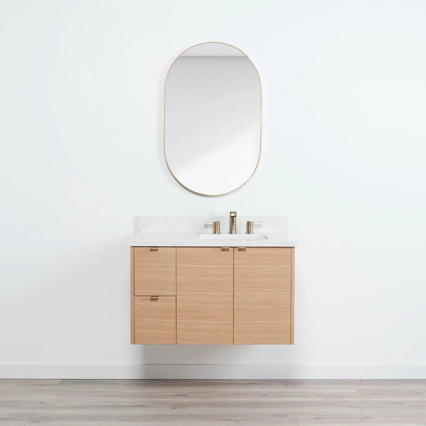 Ashbury SLIM 36" Wall Mount Natural White Oak Bathroom Vanity, Right Sink Teodor Bathroom Vanity Canada