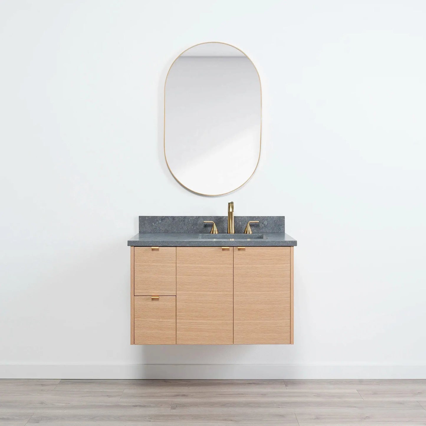 Ashbury SLIM 36" Wall Mount Natural White Oak Bathroom Vanity, Right Sink Teodor Bathroom Vanity Canada