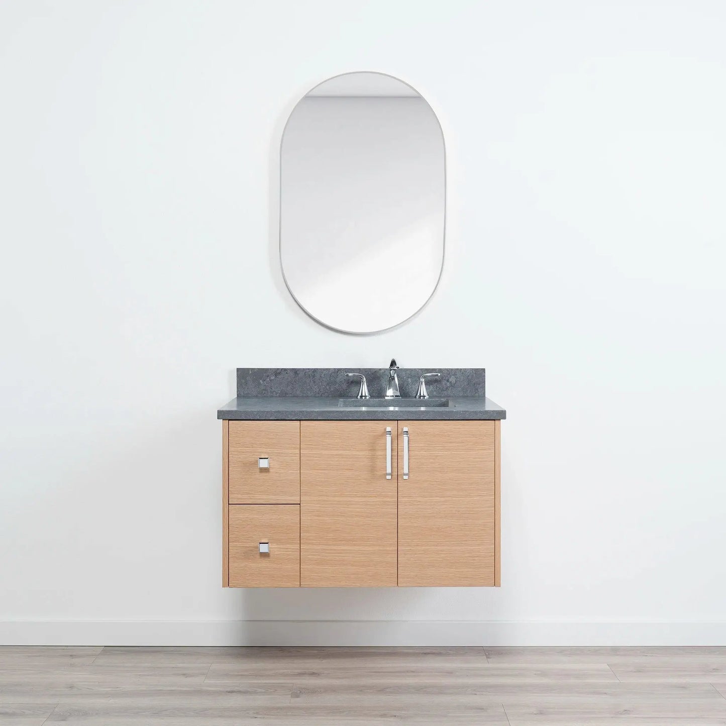 Ashbury SLIM 36" Wall Mount Natural White Oak Bathroom Vanity, Right Sink Teodor Bathroom Vanity Canada