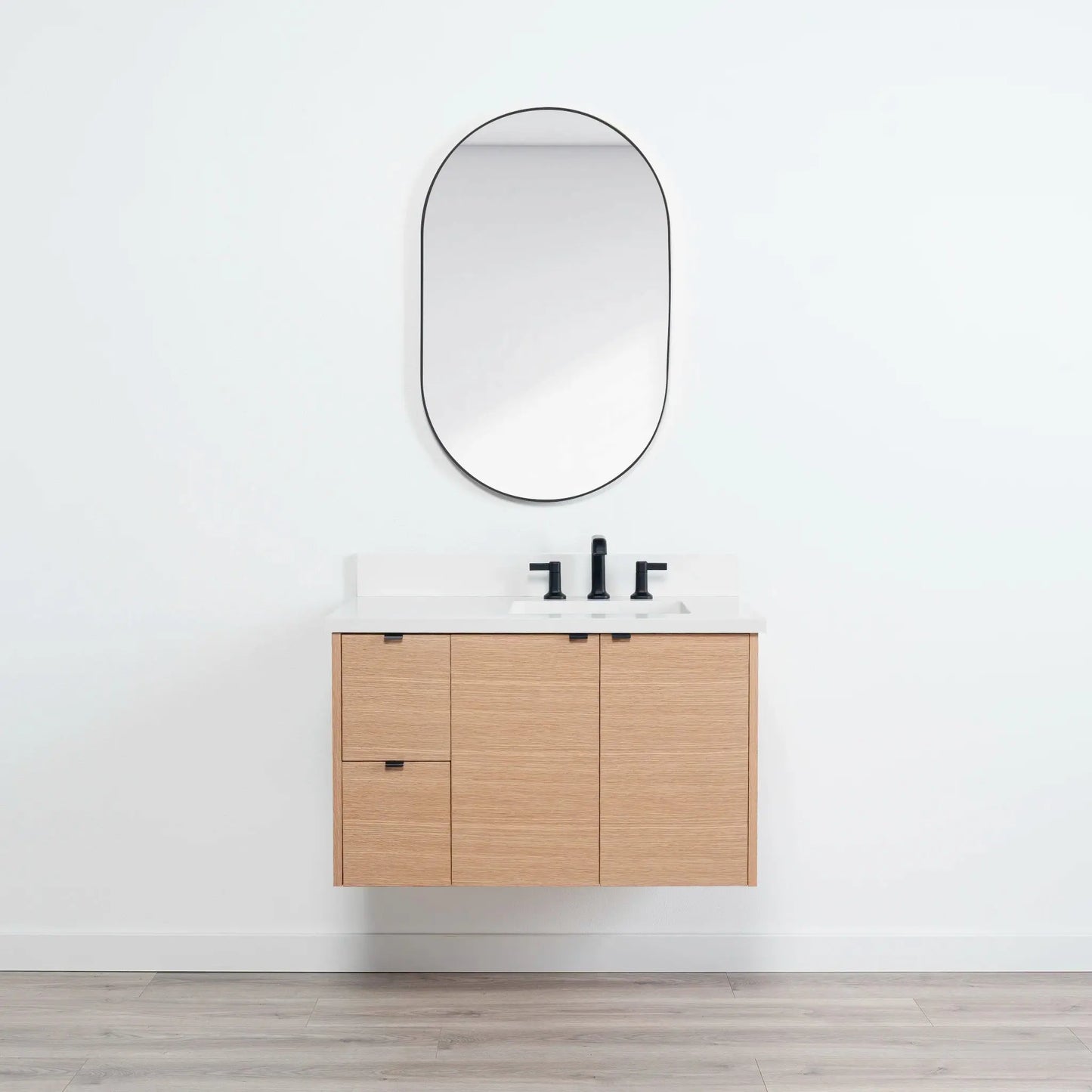 Ashbury SLIM 36" Wall Mount Natural White Oak Bathroom Vanity, Right Sink Teodor Bathroom Vanity Canada