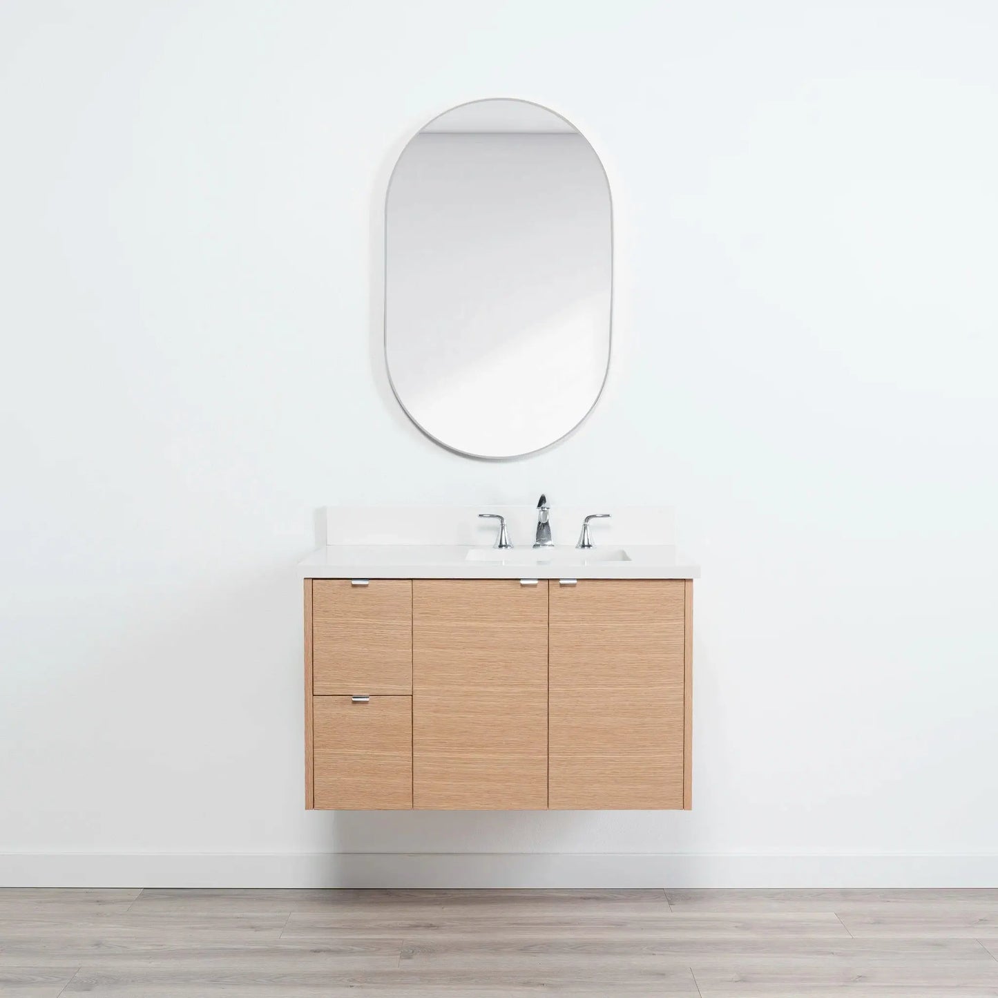 Ashbury SLIM 36" Wall Mount Natural White Oak Bathroom Vanity, Right Sink Teodor Bathroom Vanity Canada