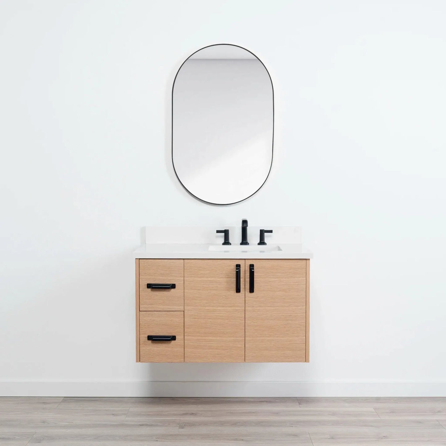 Ashbury SLIM 36" Wall Mount Natural White Oak Bathroom Vanity, Right Sink Teodor Bathroom Vanity Canada