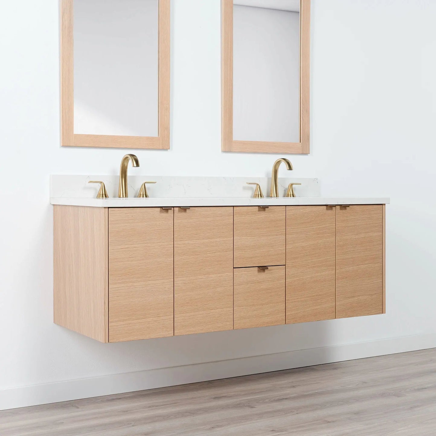 Ashbury SLIM 60" Wall Mount Natural White Oak Bathroom Vanity, Double Sink Teodor Bathroom Vanity Canada