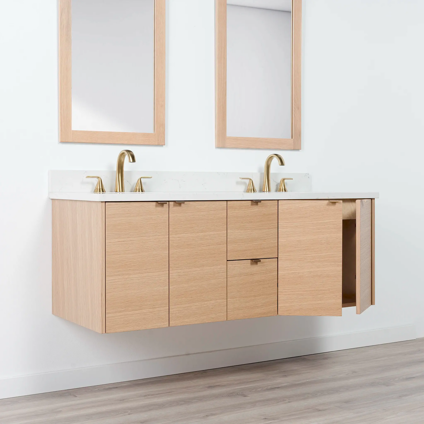 Ashbury SLIM 60" Wall Mount Natural White Oak Bathroom Vanity, Double Sink Teodor Bathroom Vanity Canada