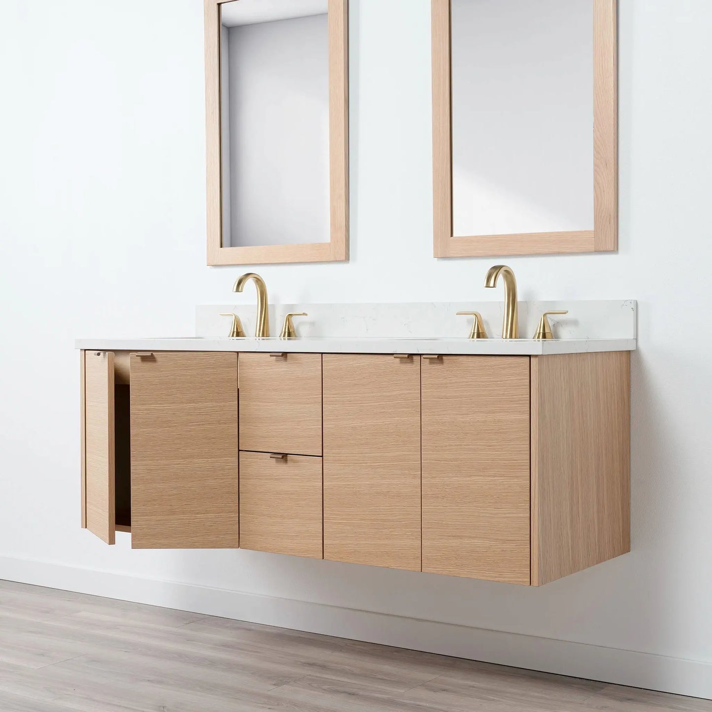Ashbury SLIM 60" Wall Mount Natural White Oak Bathroom Vanity, Double Sink Teodor Bathroom Vanity Canada