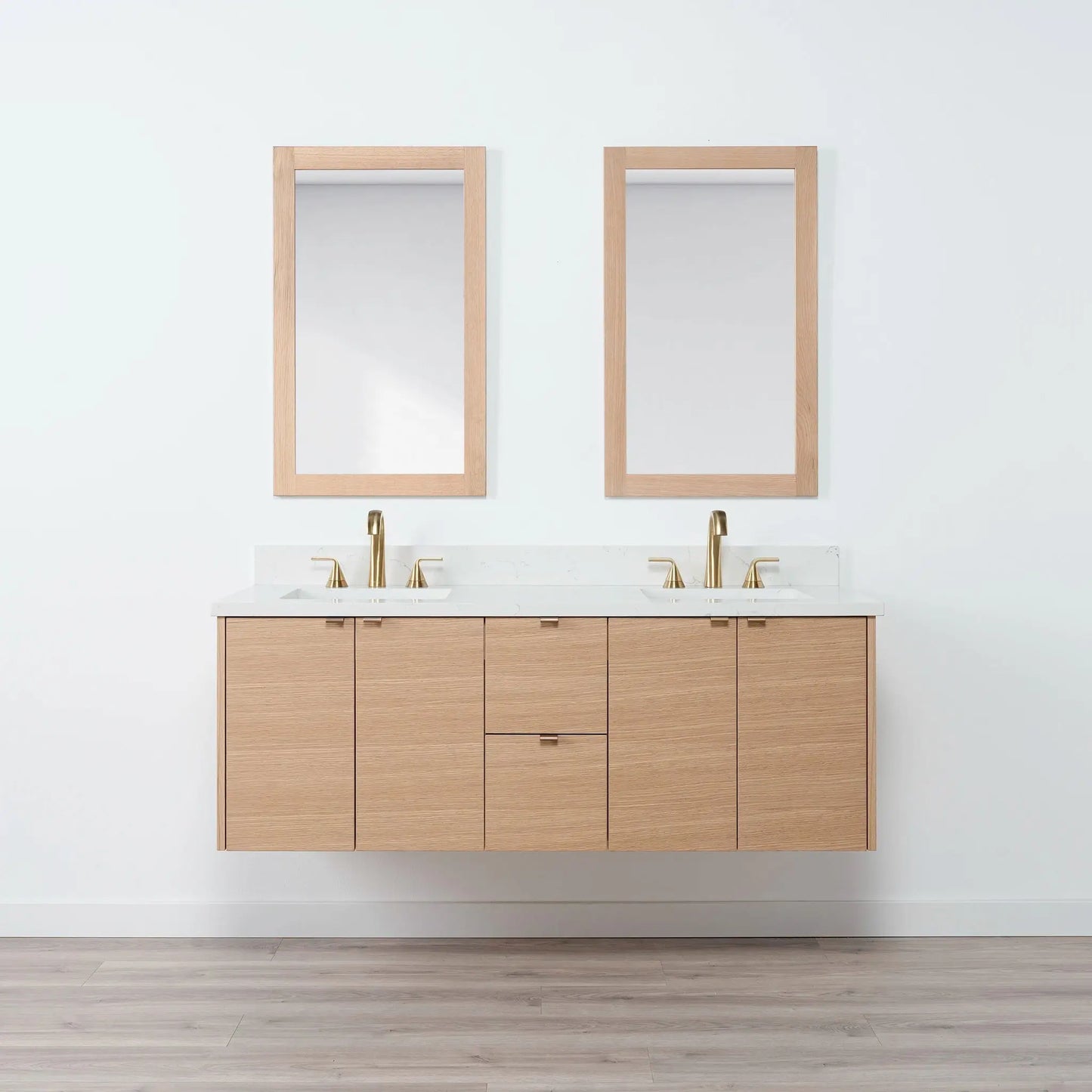 Ashbury SLIM 60" Wall Mount Natural White Oak Bathroom Vanity, Double Sink Teodor Bathroom Vanity Canada