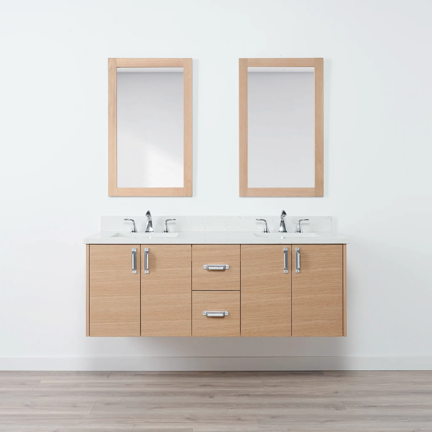 Ashbury SLIM 60" Wall Mount Natural White Oak Bathroom Vanity, Double Sink Teodor Bathroom Vanity Canada