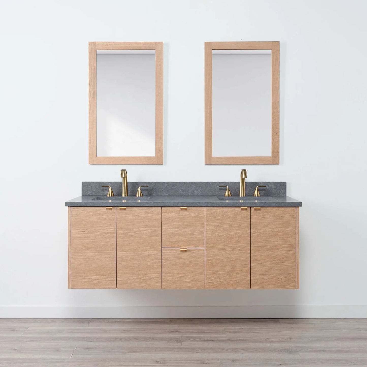 Ashbury SLIM 60" Wall Mount Natural White Oak Bathroom Vanity, Double Sink Teodor Bathroom Vanity Canada
