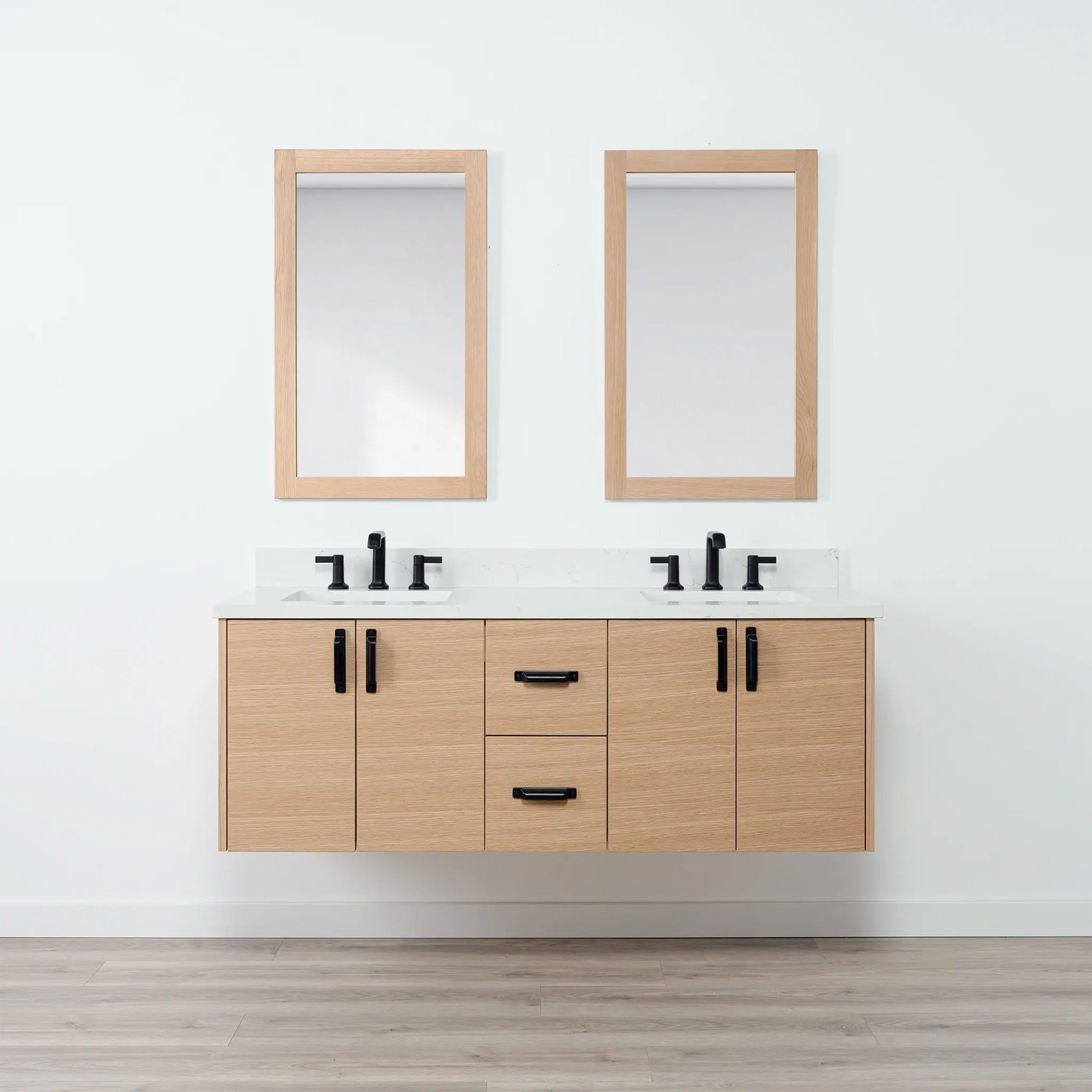 Ashbury SLIM 60" Wall Mount Natural White Oak Bathroom Vanity, Double Sink Teodor Bathroom Vanity Canada