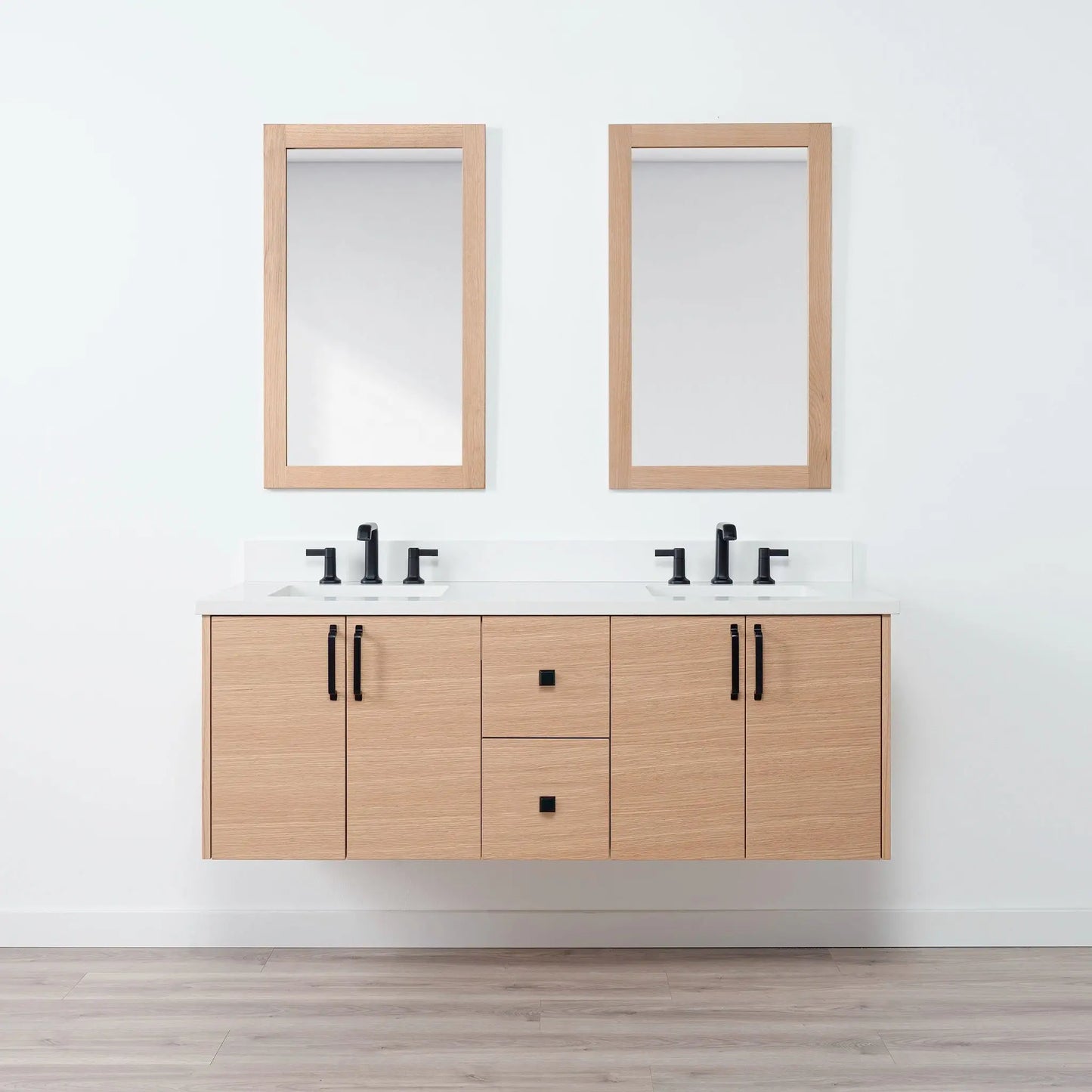 Ashbury SLIM 60" Wall Mount Natural White Oak Bathroom Vanity, Double Sink Teodor Bathroom Vanity Canada