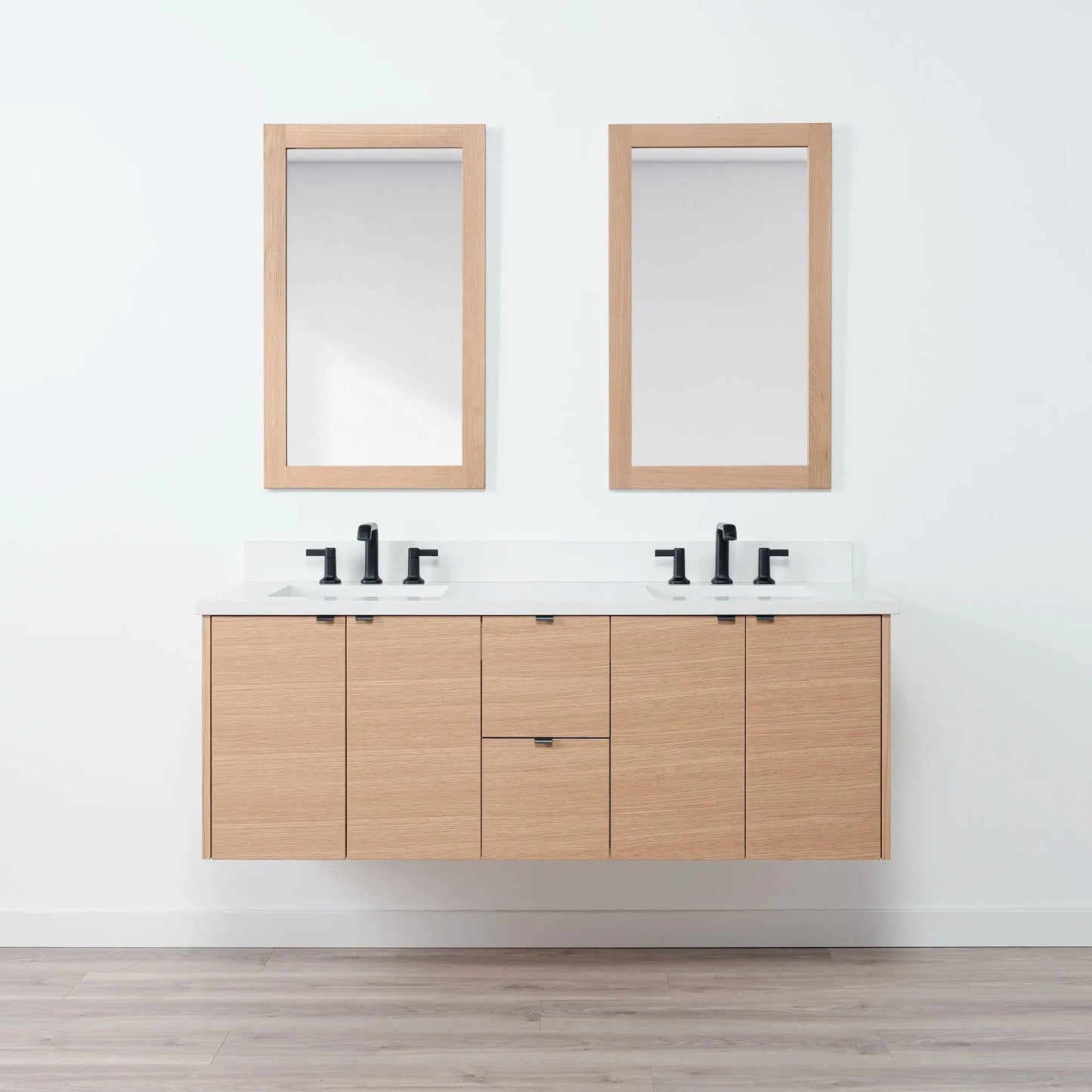 Ashbury SLIM 60" Wall Mount Natural White Oak Bathroom Vanity, Double Sink Teodor Bathroom Vanity Canada