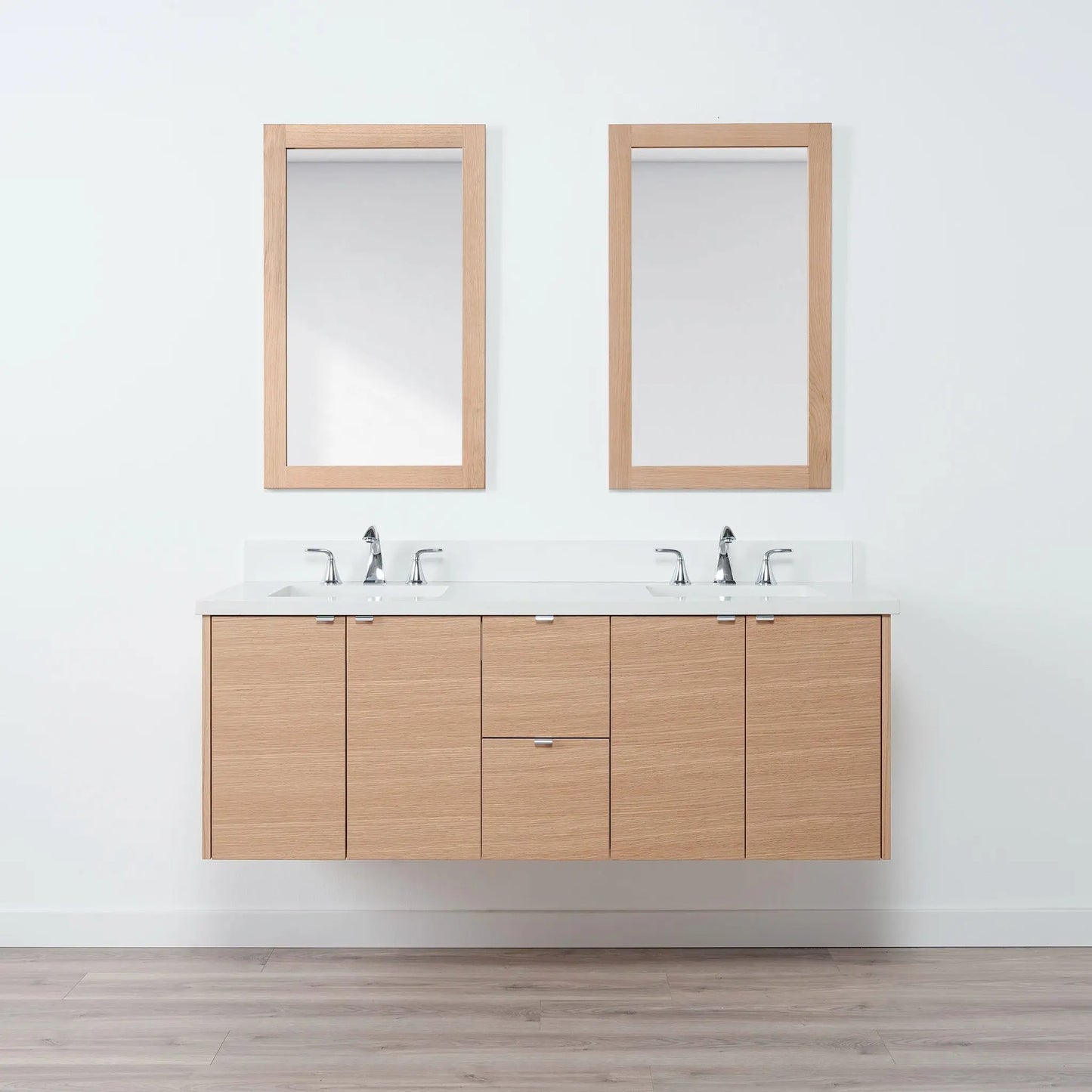 Ashbury SLIM 60" Wall Mount Natural White Oak Bathroom Vanity, Double Sink Teodor Bathroom Vanity Canada