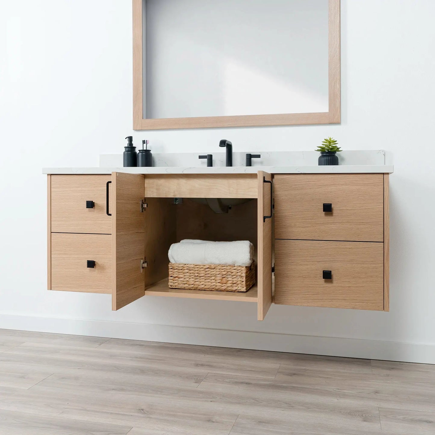 Ashbury SLIM 60" Wall Mount Natural White Oak Bathroom Vanity Teodor Bathroom Vanity Canada