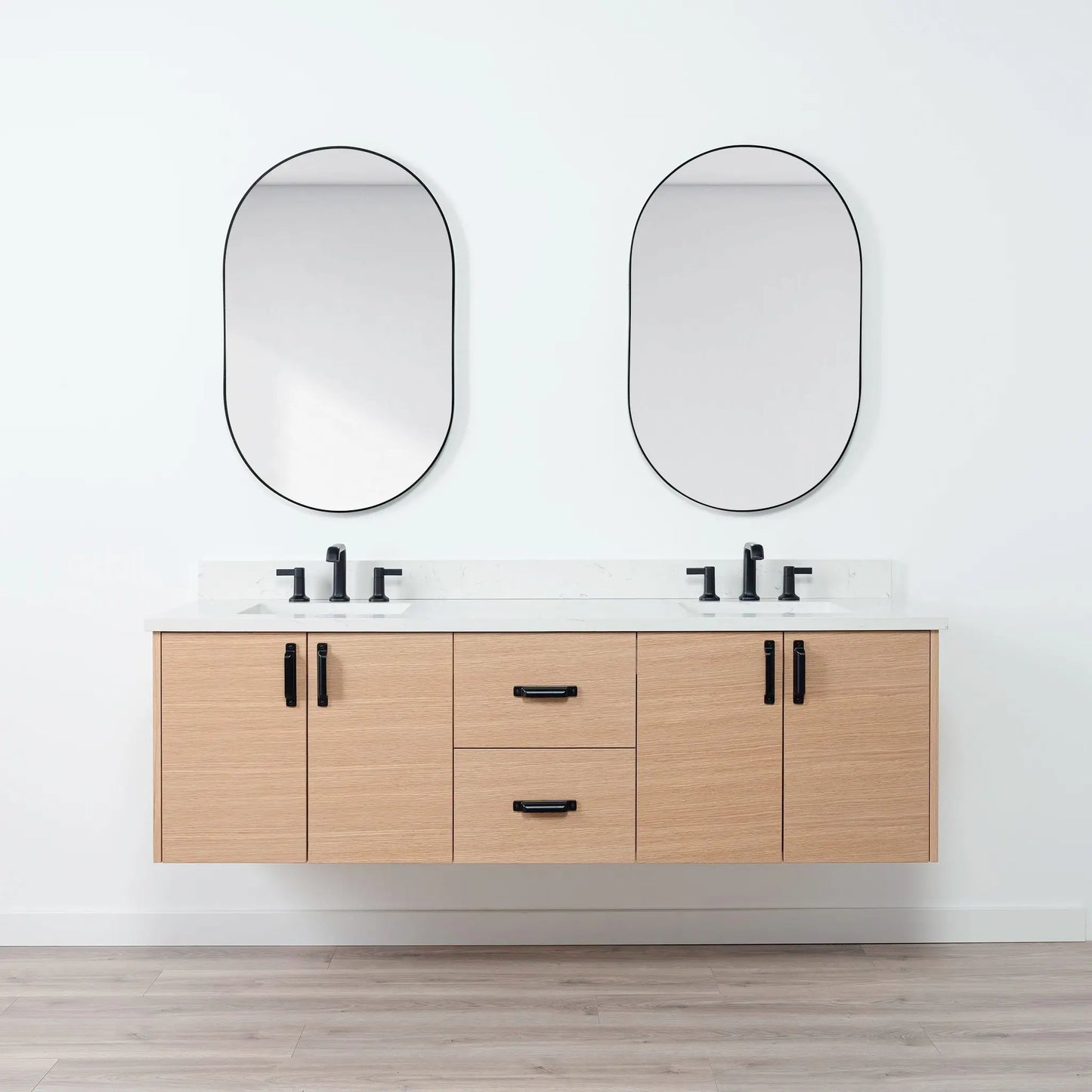 Ashbury SLIM 72" Wall Mount Natural White Oak Bathroom Vanity, Double Sink Teodor Bathroom Vanity Canada