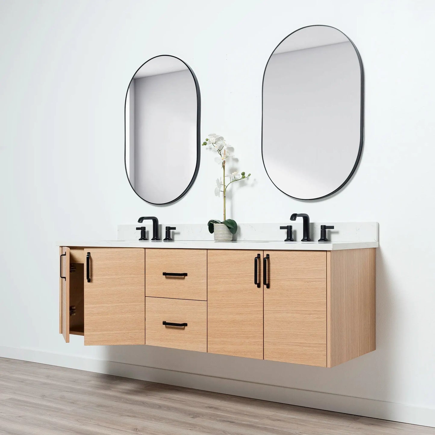 Ashbury SLIM 72" Wall Mount Natural White Oak Bathroom Vanity, Double Sink Teodor Bathroom Vanity Canada
