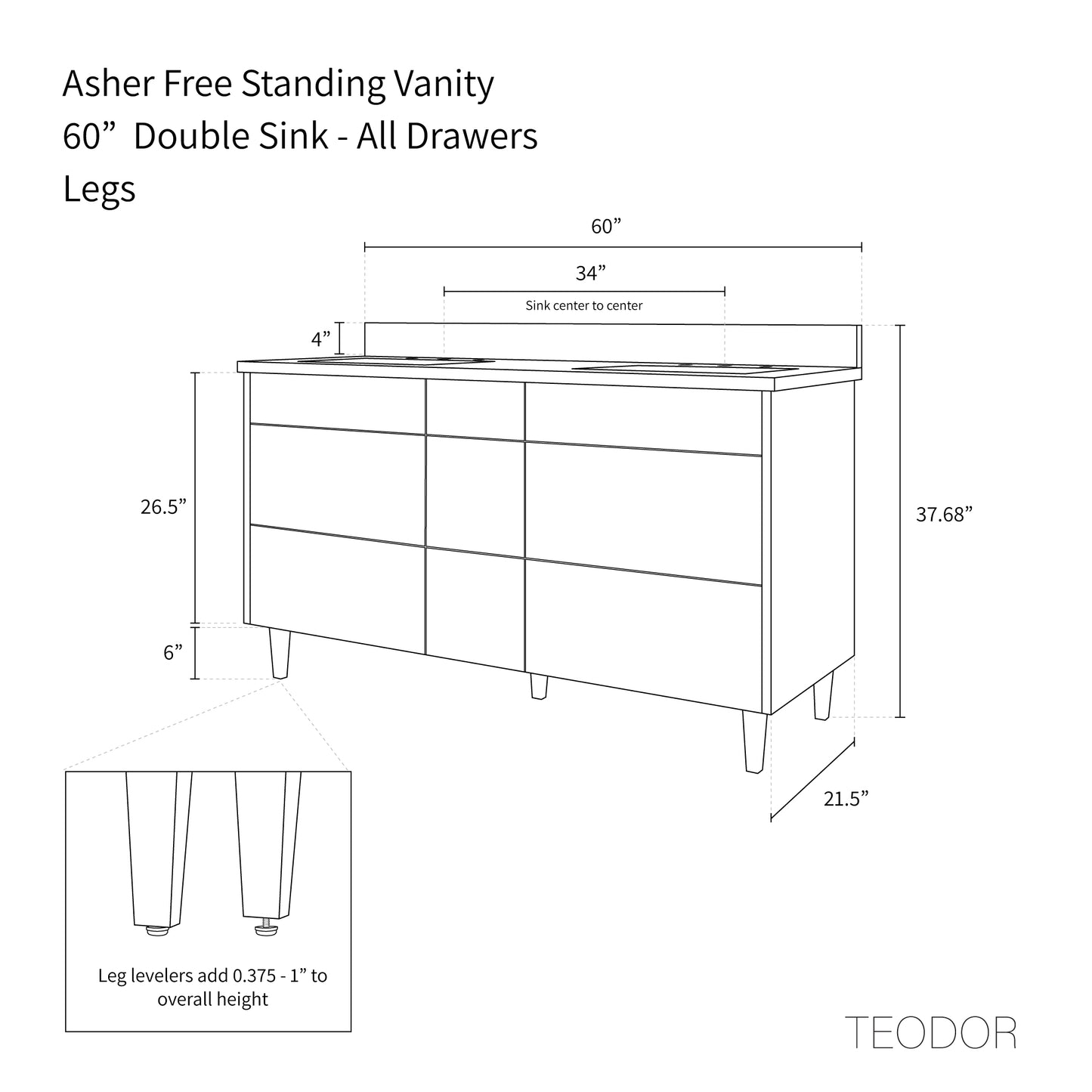 Asher 60", Teodor® Modern American Black Walnut Vanity, Double Sink Teodor Bathroom VanityCanada