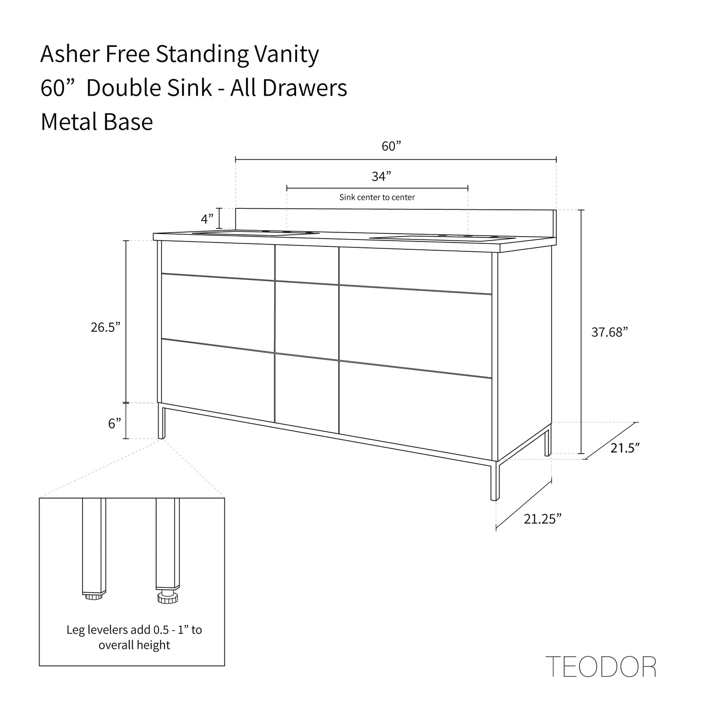 Asher 60" American Black Walnut Bathroom Vanity, Double Sink