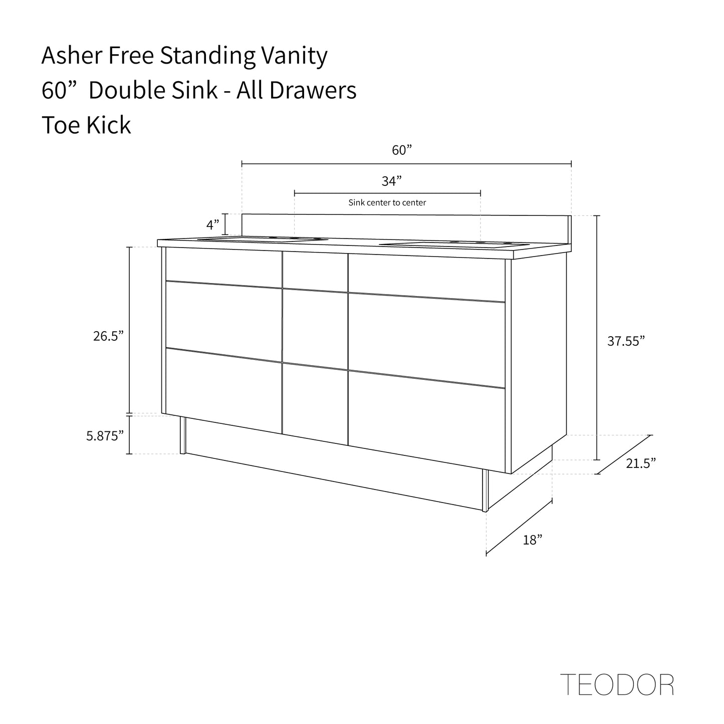 Asher 60", Teodor® Modern American Black Walnut Vanity, Double Sink Teodor Bathroom VanityCanada
