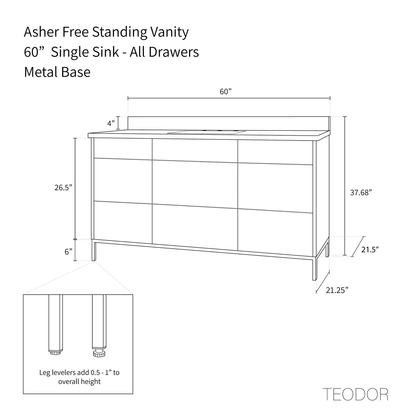 Asher Stainless SLIM 60" American Black Walnut Bathroom Vanity Teodor Bathroom Vanity Canada