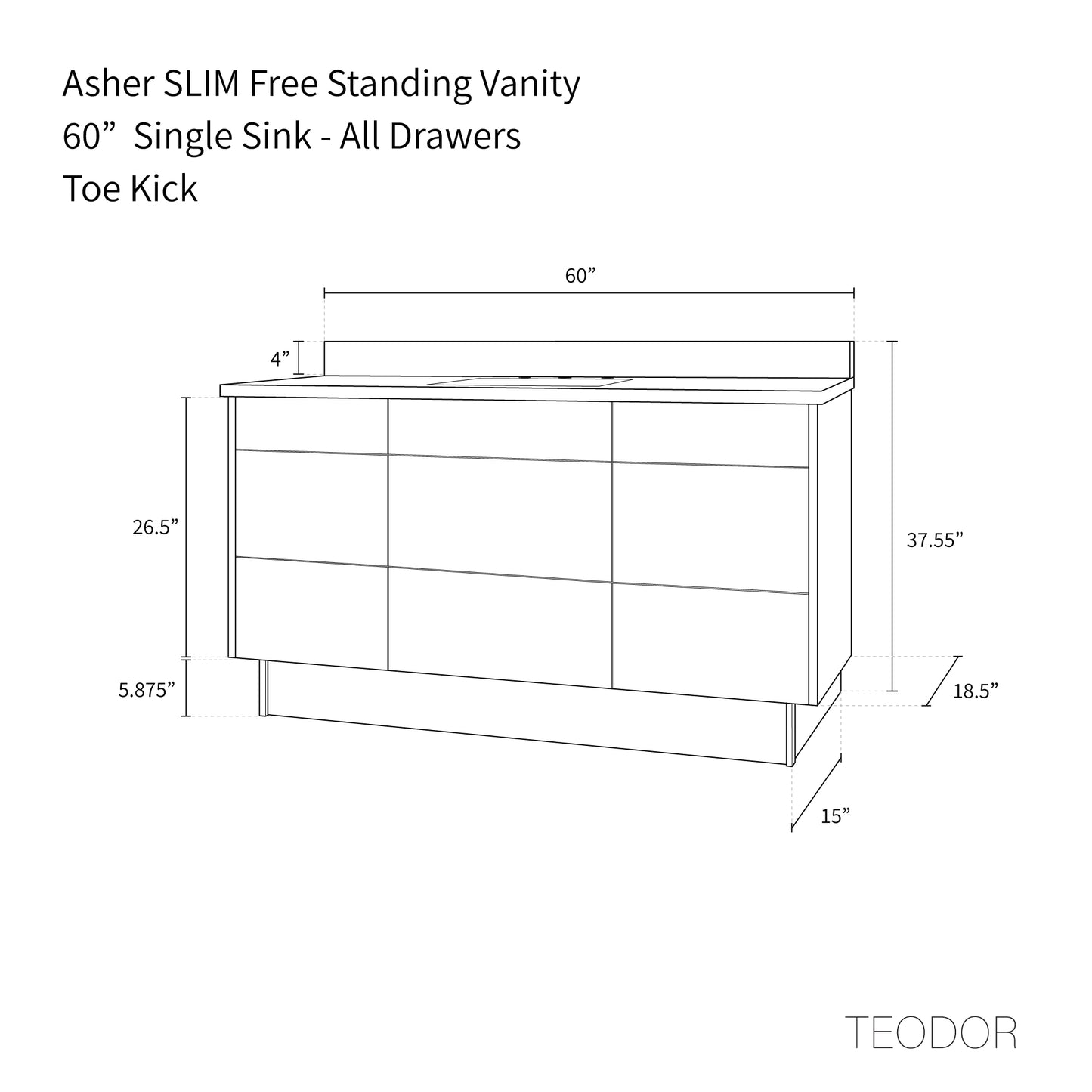 Asher SLIM 60" American Black Walnut Bathroom Vanity
