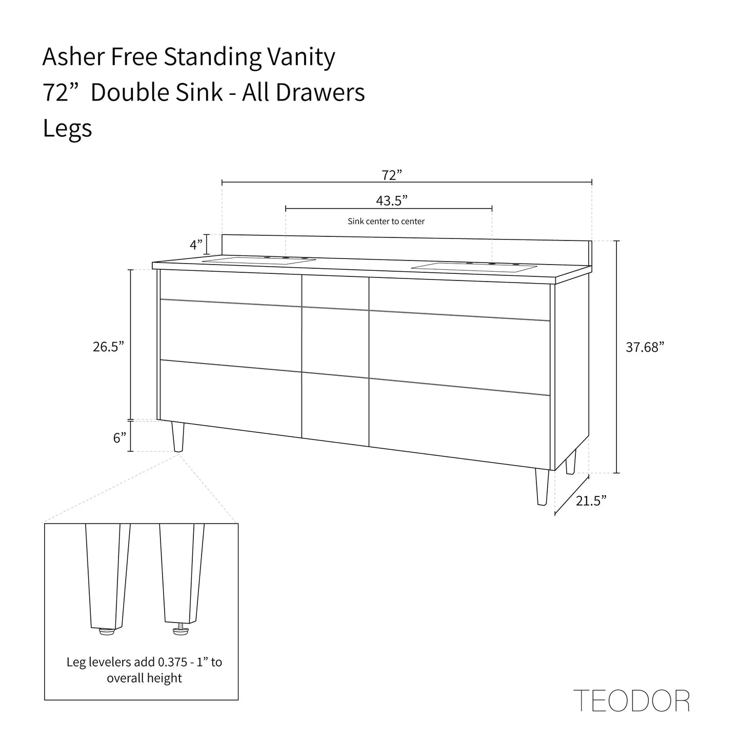 Asher 72", Teodor® Modern American Black Walnut Vanity, Double Sink Teodor Bathroom VanityCanada