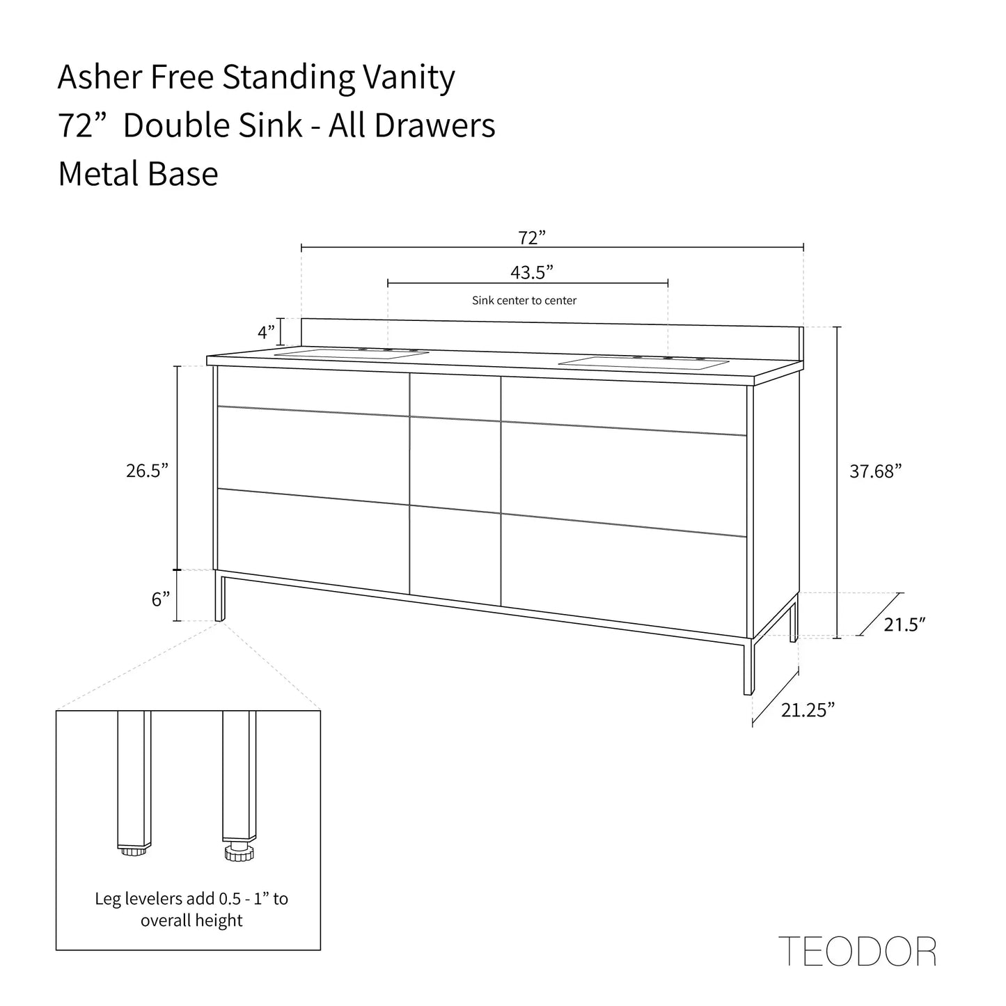 Asher Stainless SLIM 72" American Black Walnut Bathroom Vanity, Double Sink Teodor Bathroom Vanity Canada